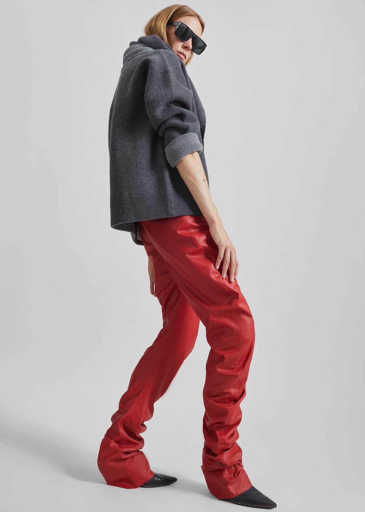 Jessa Leather Ruched Pants - Red – view 1 of 6