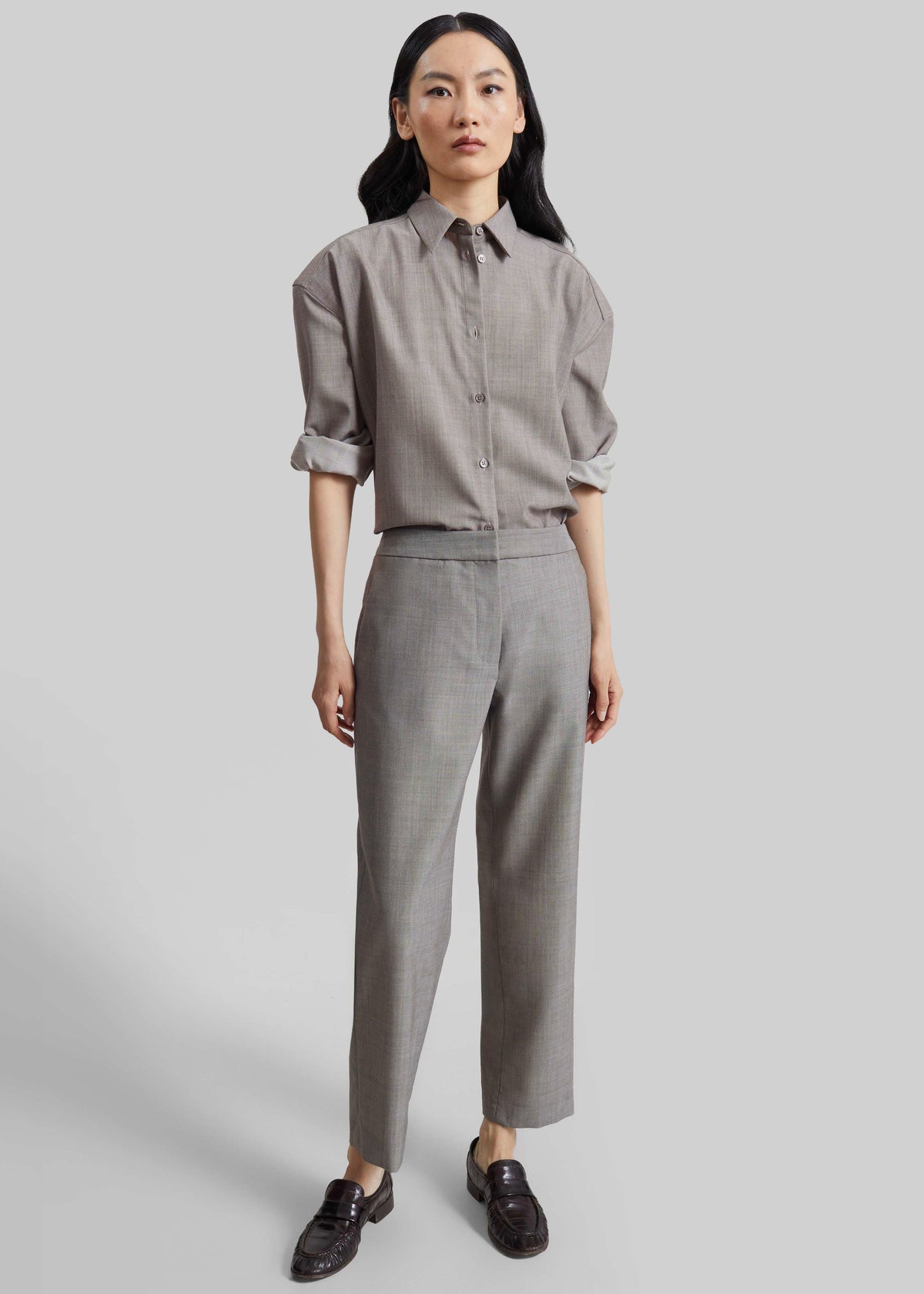 Jet Wool Slim Tailored Trousers - Light Taupe Melange – view 5 of 8