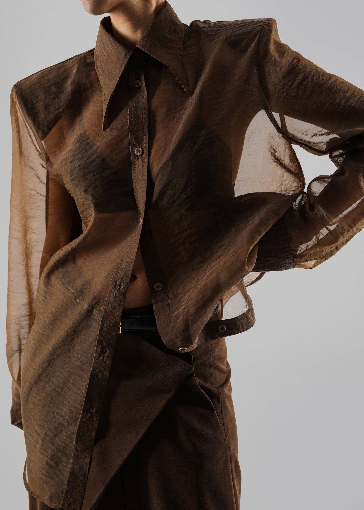 Jolene Semi Sheer Shirt - Brown – view 7 of 11
