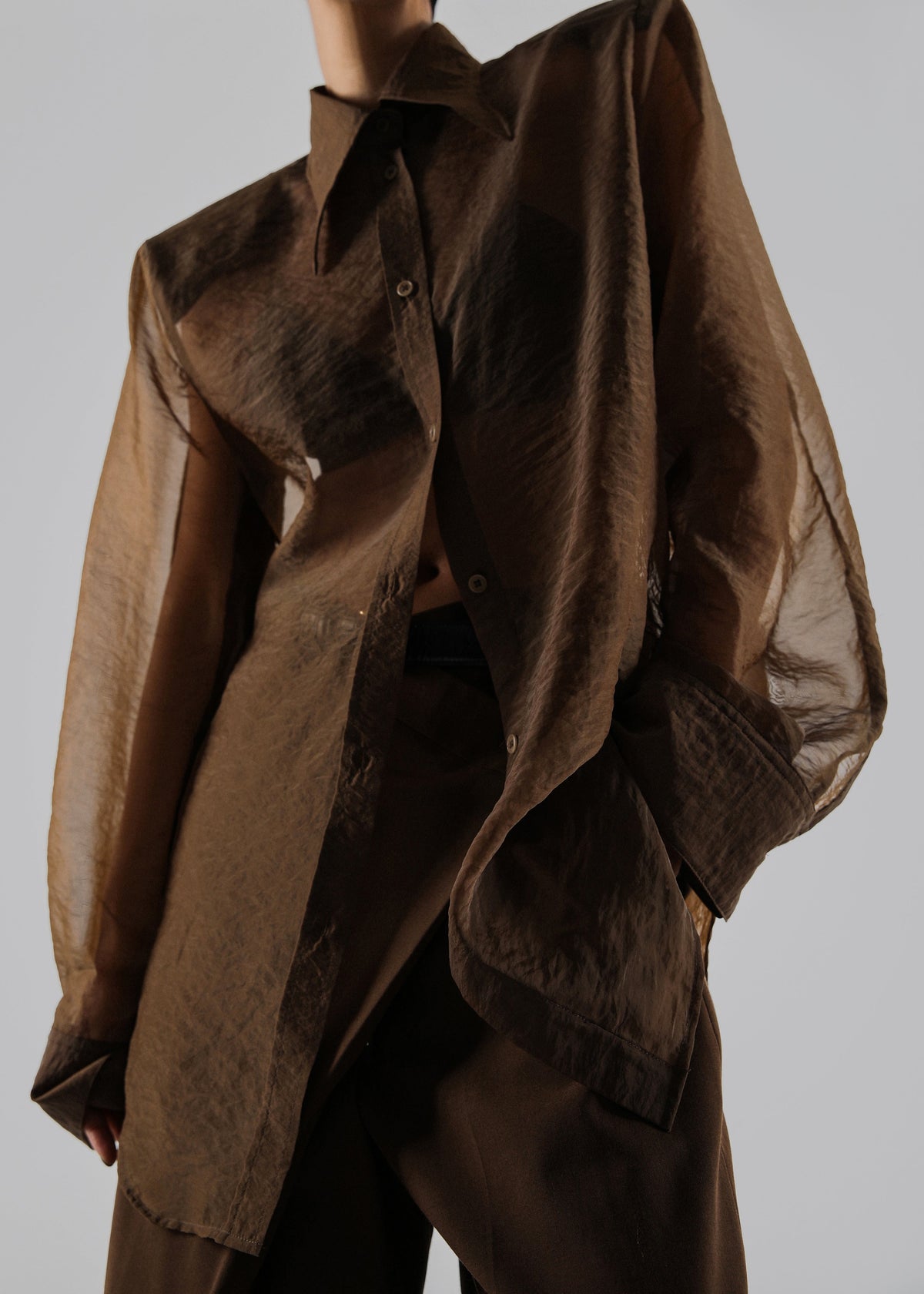 Jolene Semi Sheer Shirt - Brown – view 4 of 11