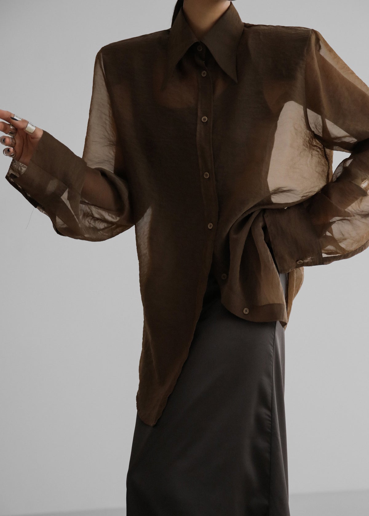 Jolene Semi Sheer Shirt - Brown – view 1 of 11