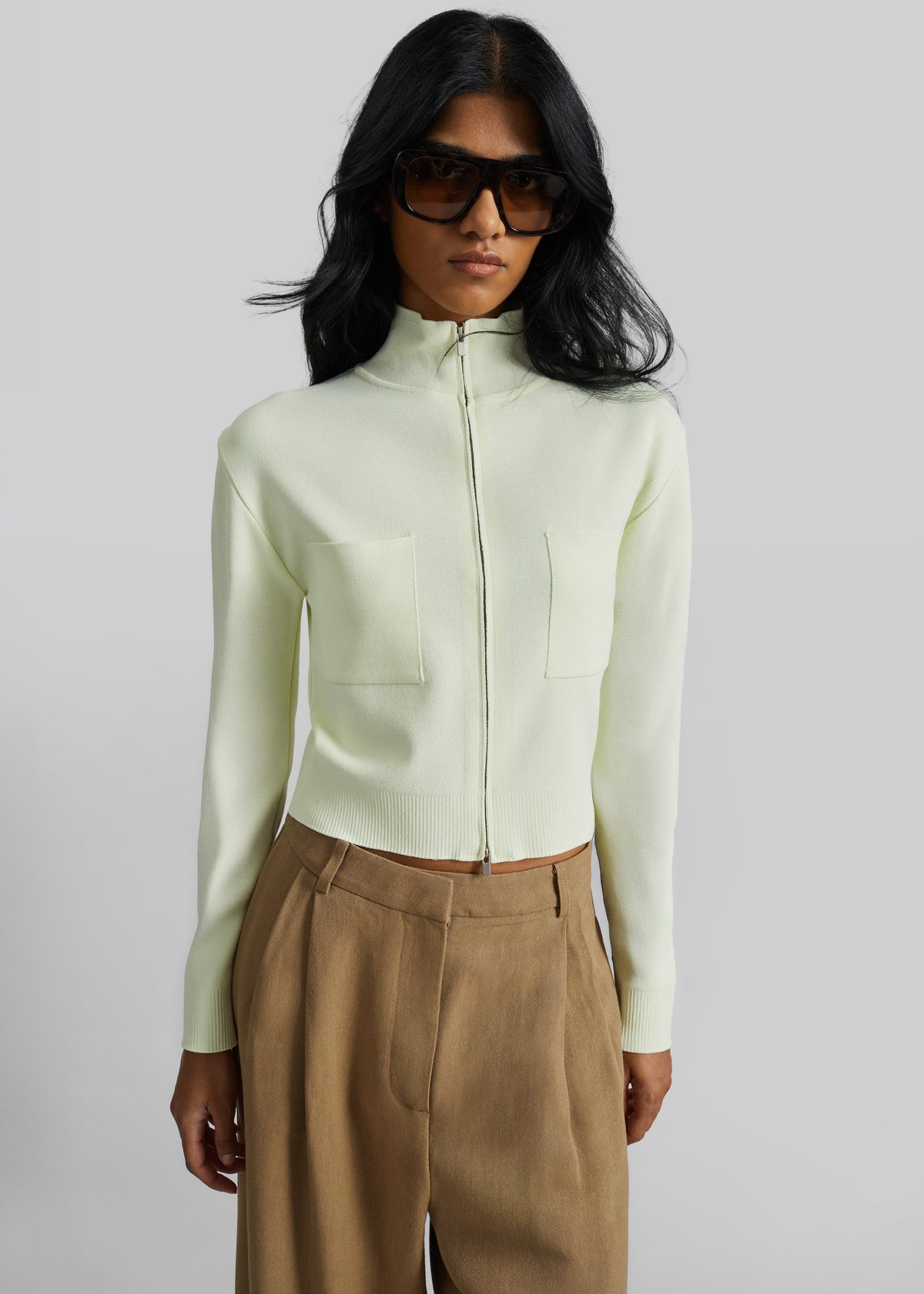 Juilly Knit Zip Cardigan - Pale Yellow – view 2 of 6