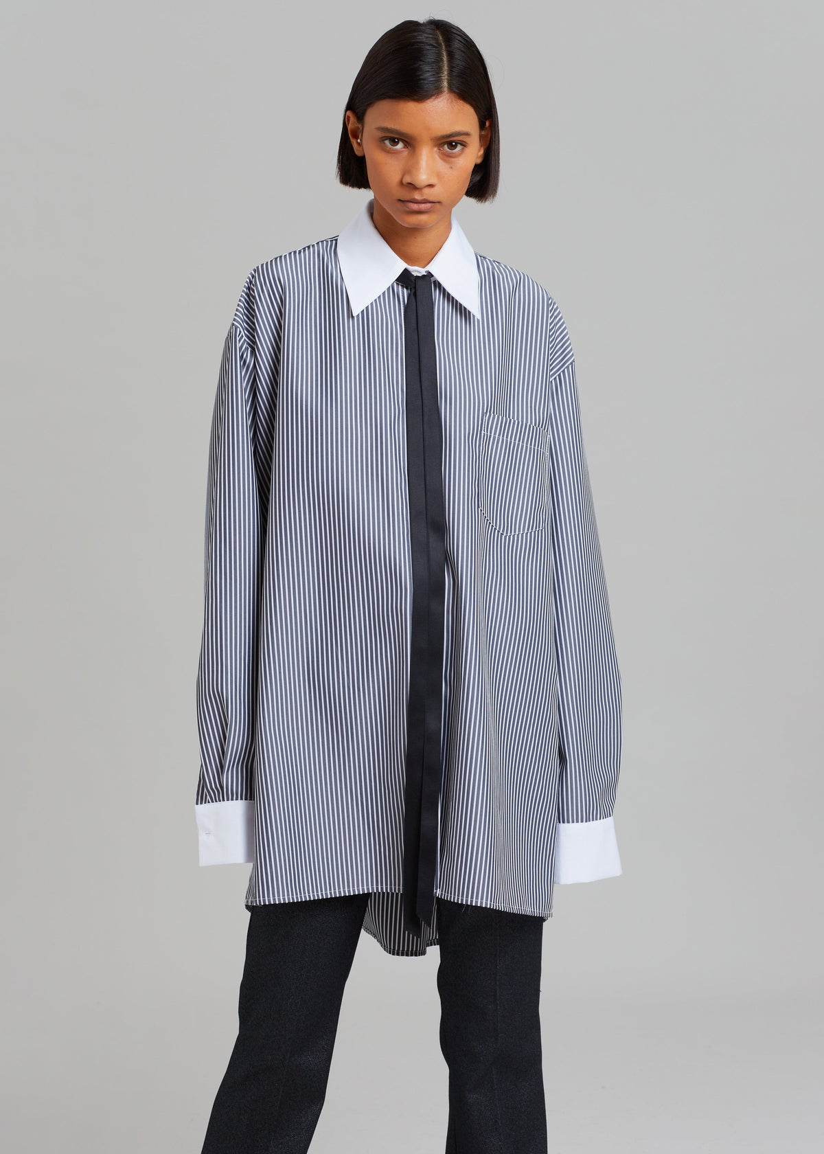 Jany Tie-Neck Shirt - Black Stripe – view 7 of 11