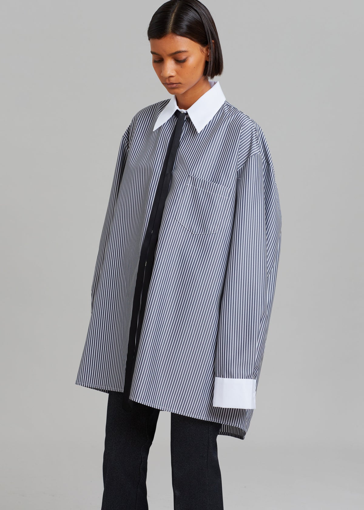 Jany Tie-Neck Shirt - Black Stripe – view 6 of 11