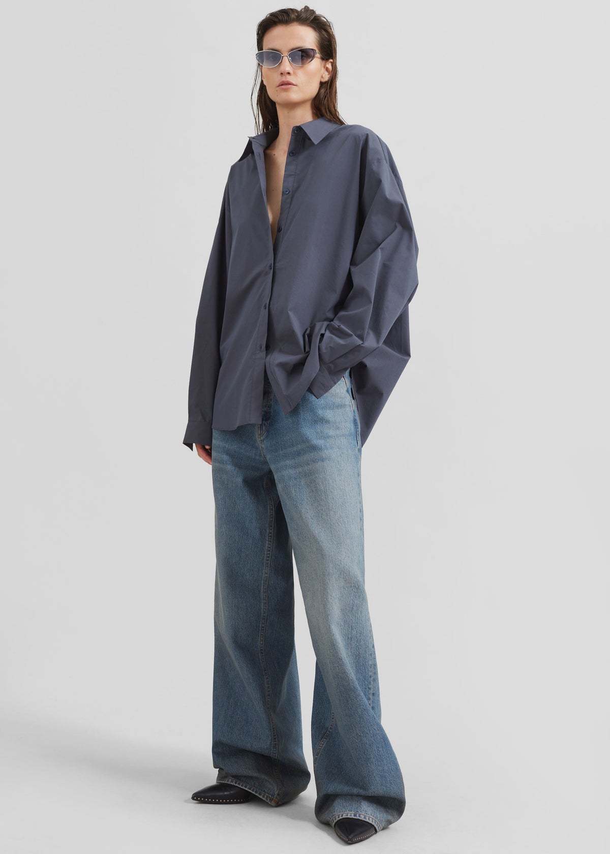 Kae Back Slit Button Up Shirt - Charcoal – view 3 of 9
