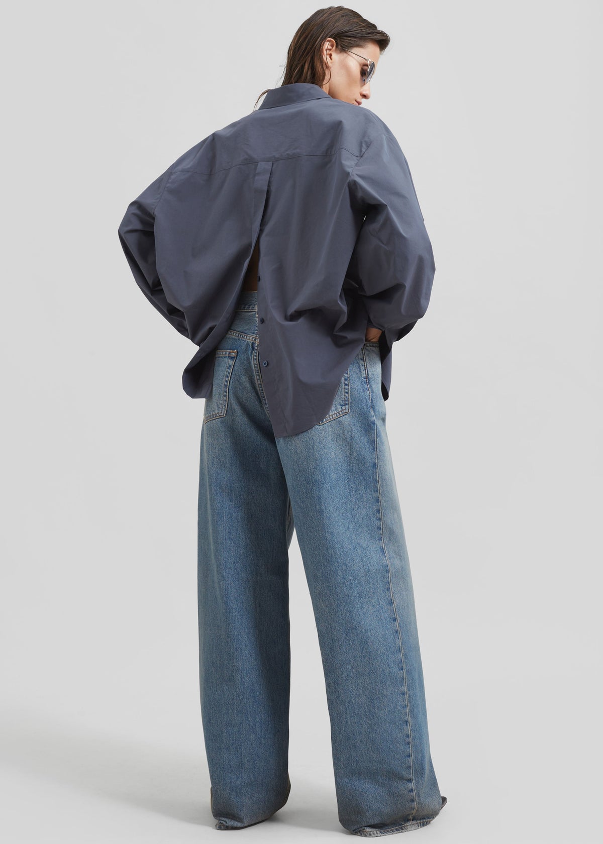 Kae Back Slit Button Up Shirt - Charcoal – view 2 of 9
