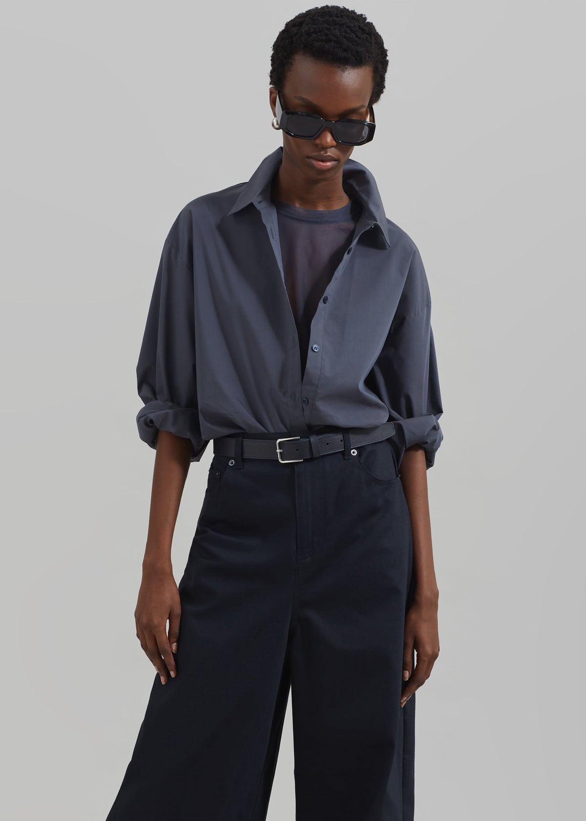 Kae Back Slit Button Up Shirt - Charcoal – view 4 of 9