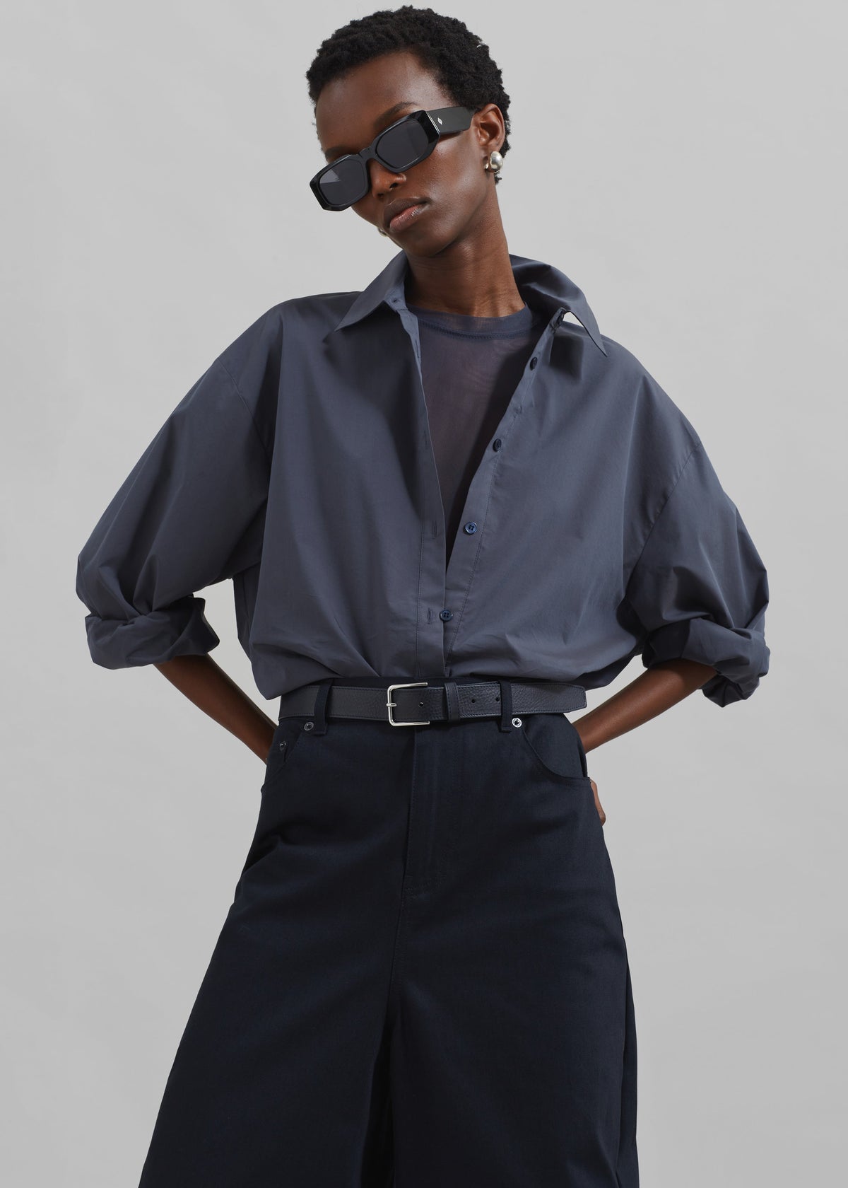Kae Back Slit Button Up Shirt - Charcoal – view 6 of 9