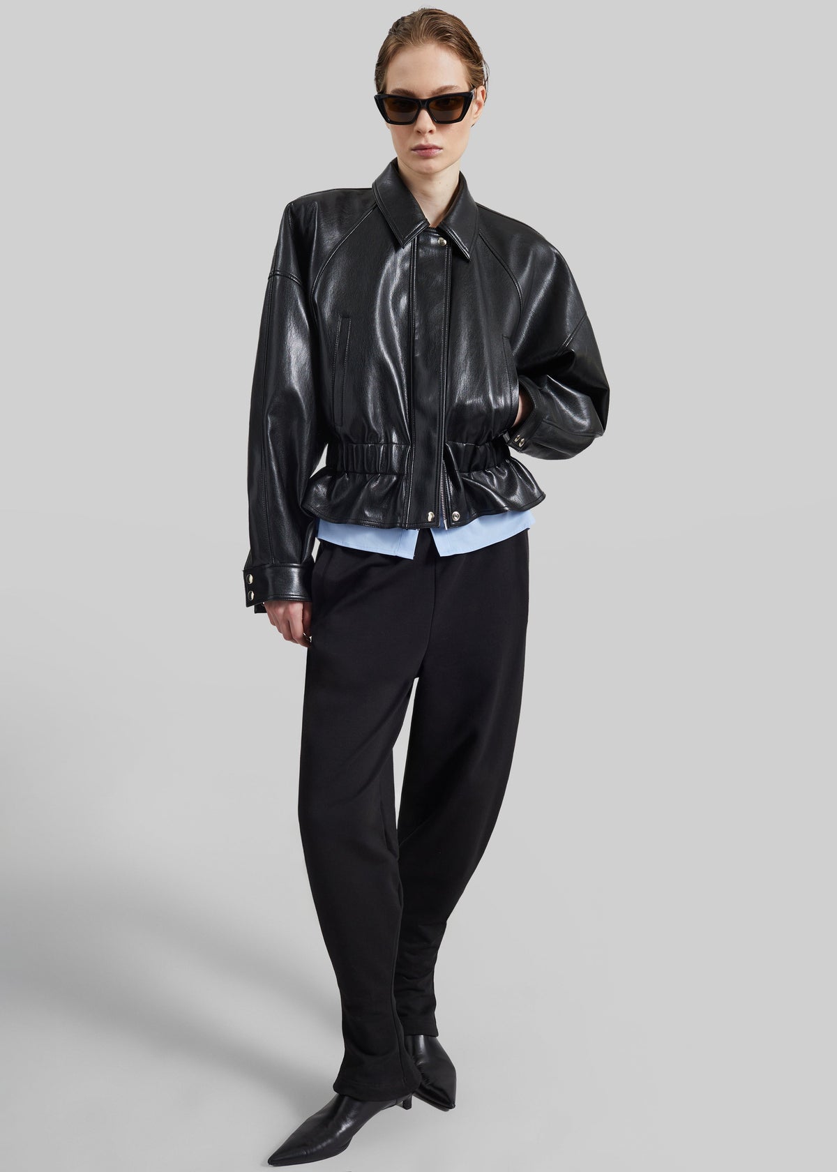 Kalsta Faux Leather Peplum Jacket - Black – view 2 of 8