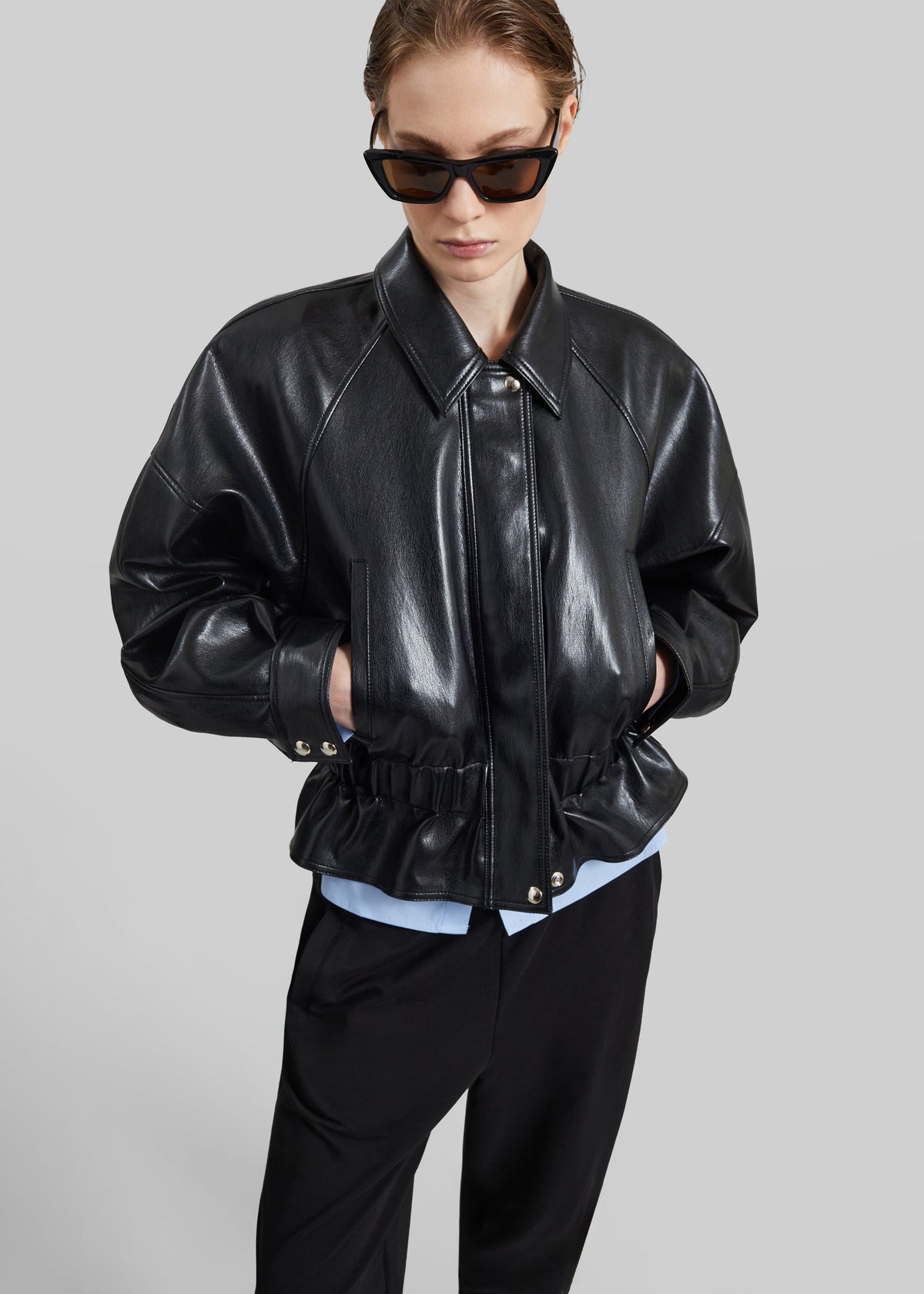 Kalsta Faux Leather Peplum Jacket - Black – view 1 of 8