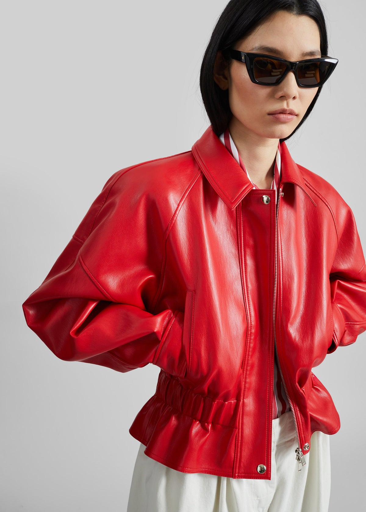 Kalsta Faux Leather Peplum Jacket - Red – view 2 of 9