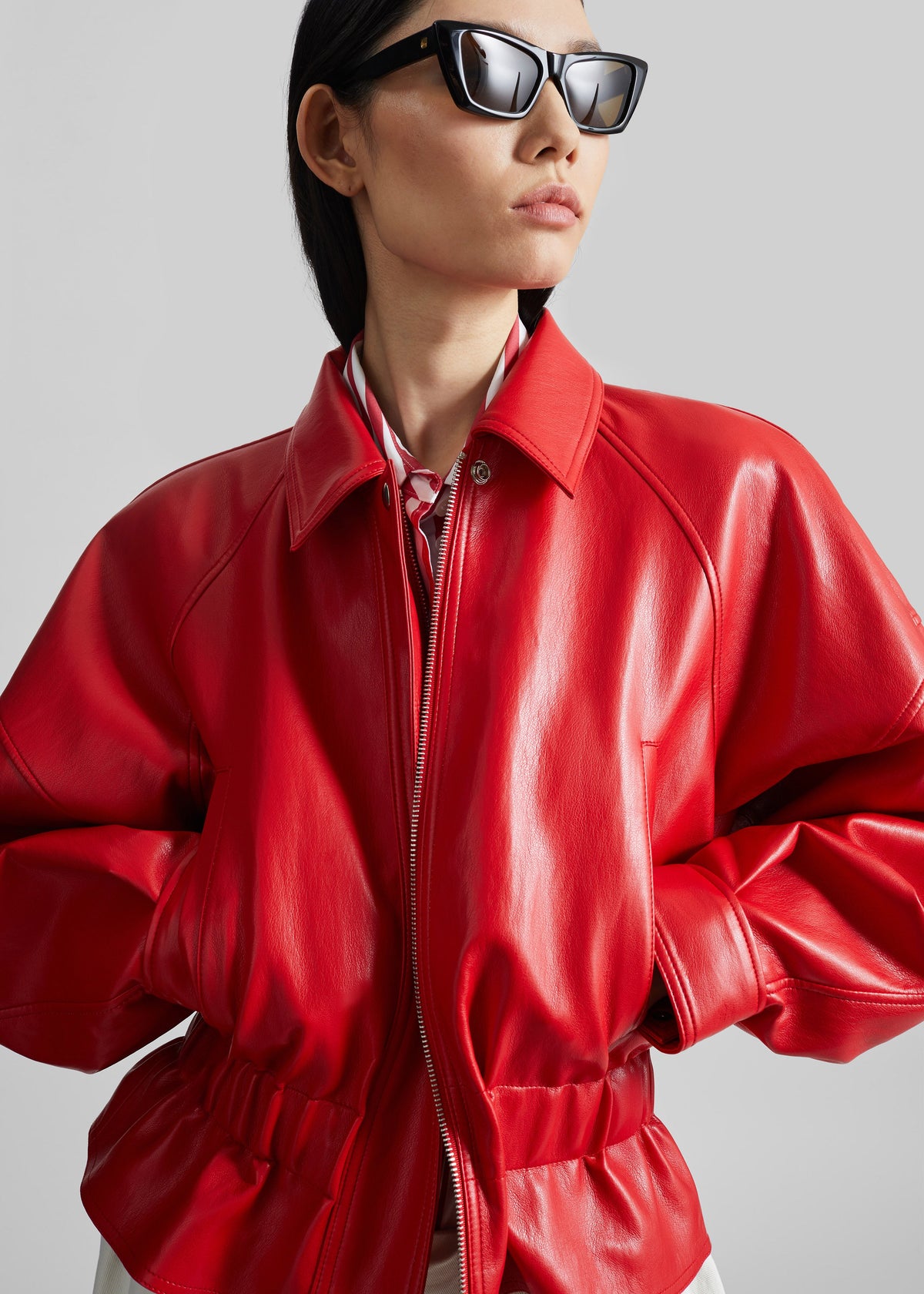 Kalsta Faux Leather Peplum Jacket - Red – view 1 of 9