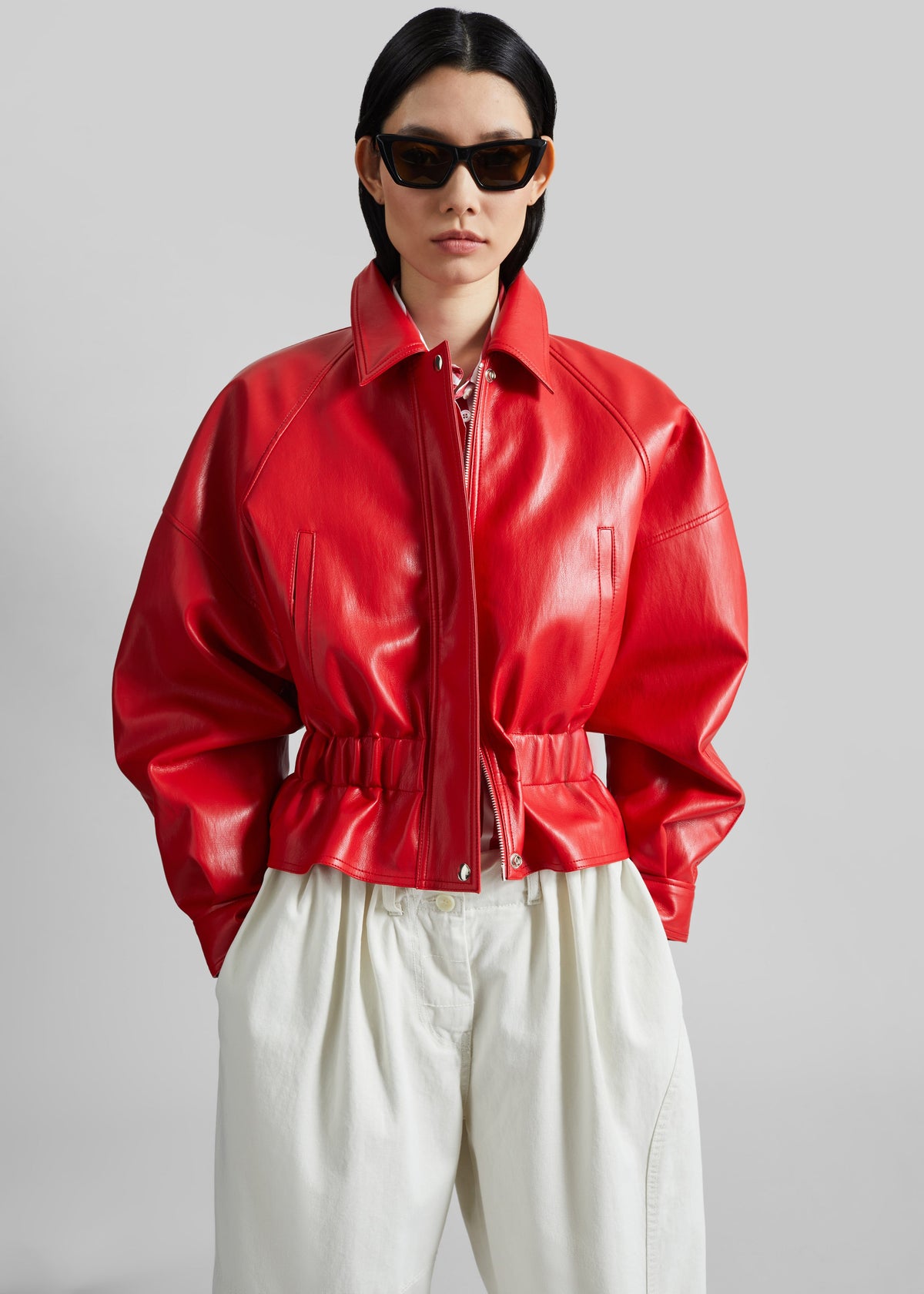 Kalsta Faux Leather Peplum Jacket - Red – view 5 of 9