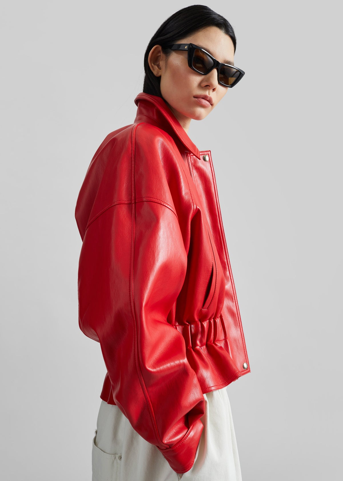 Kalsta Faux Leather Peplum Jacket - Red – view 3 of 9