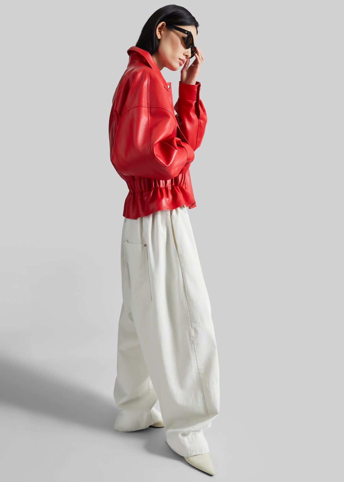 Kalsta Faux Leather Peplum Jacket - Red – view 6 of 9
