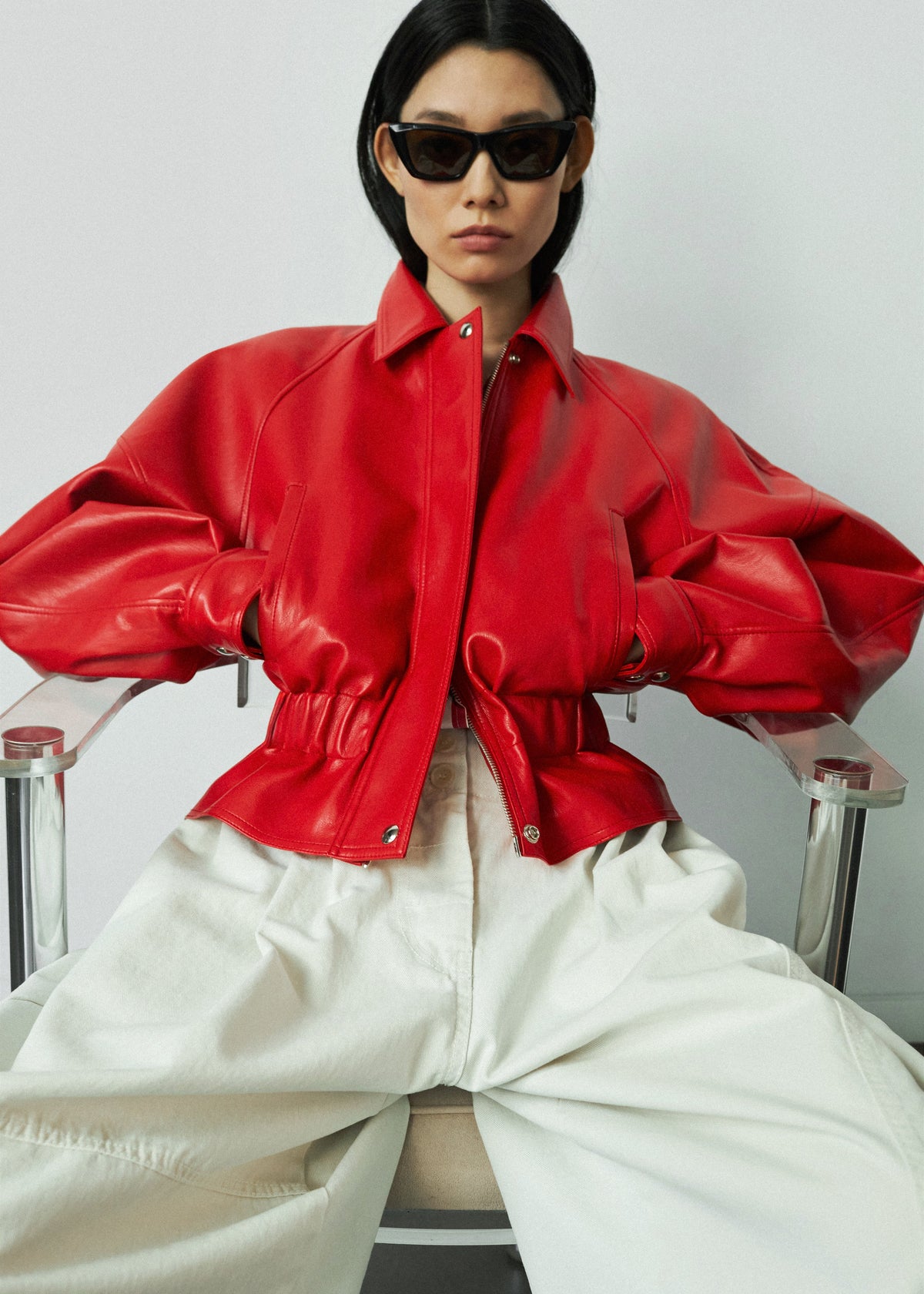 Kalsta Faux Leather Peplum Jacket - Red – view 7 of 9