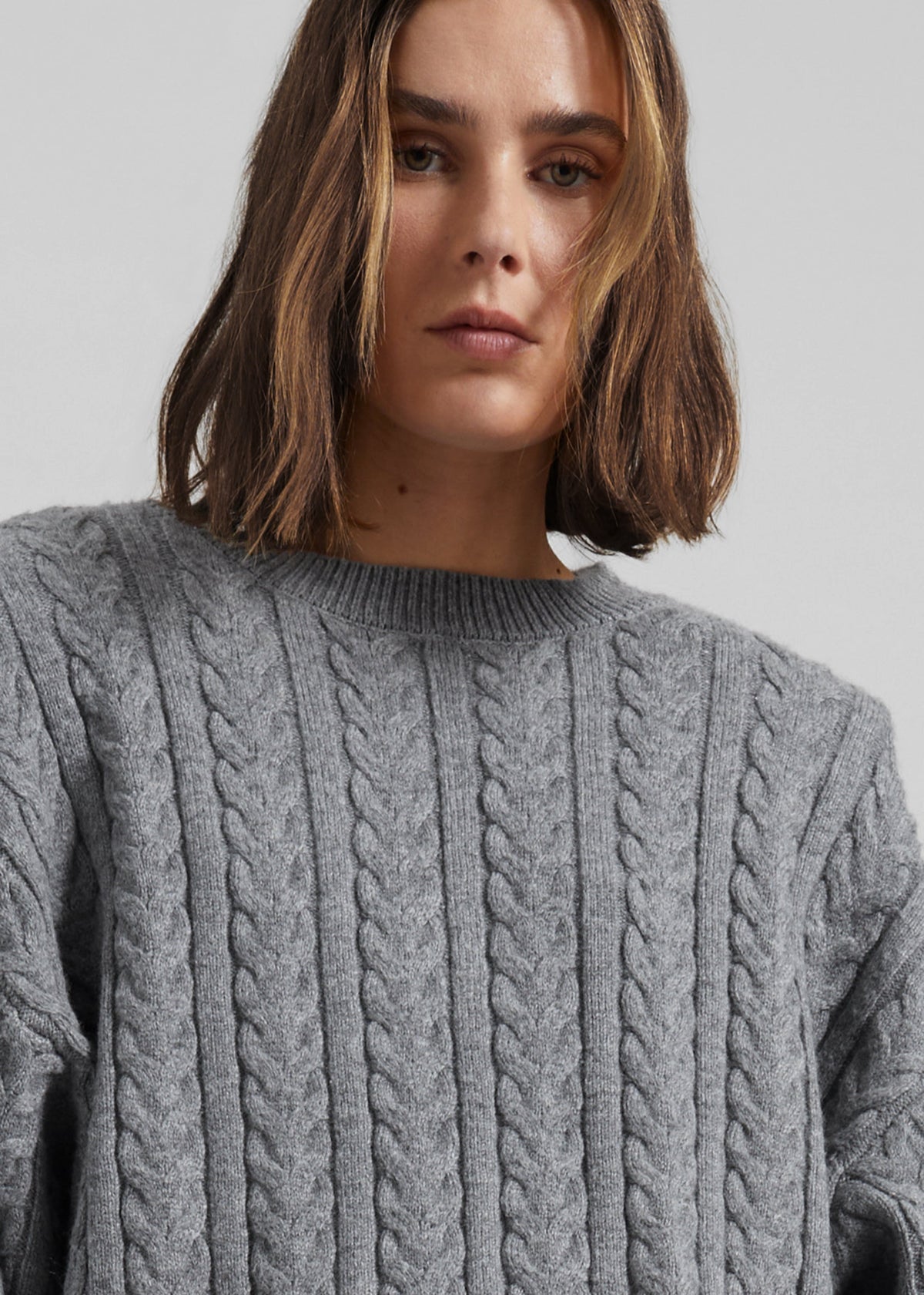 Karmoy Cable Knit Padded Sweater - Grey – view 5 of 9