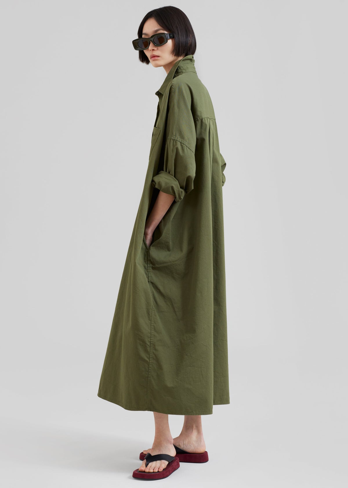 Kason Oversized Shirt Dress - Dark Olive – view 3 of 10