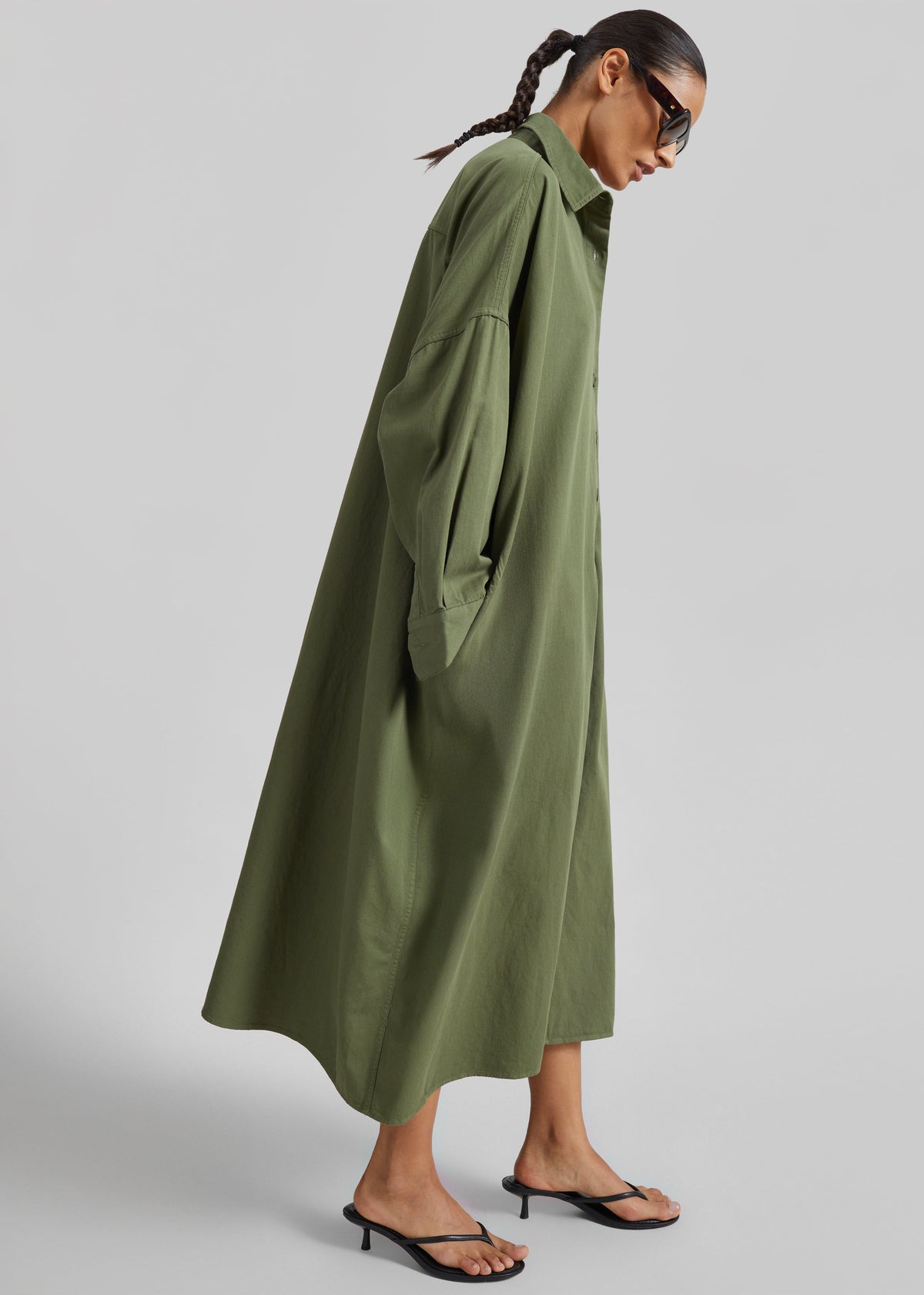 Kason Oversized Shirt Dress - Dark Olive – view 2 of 10