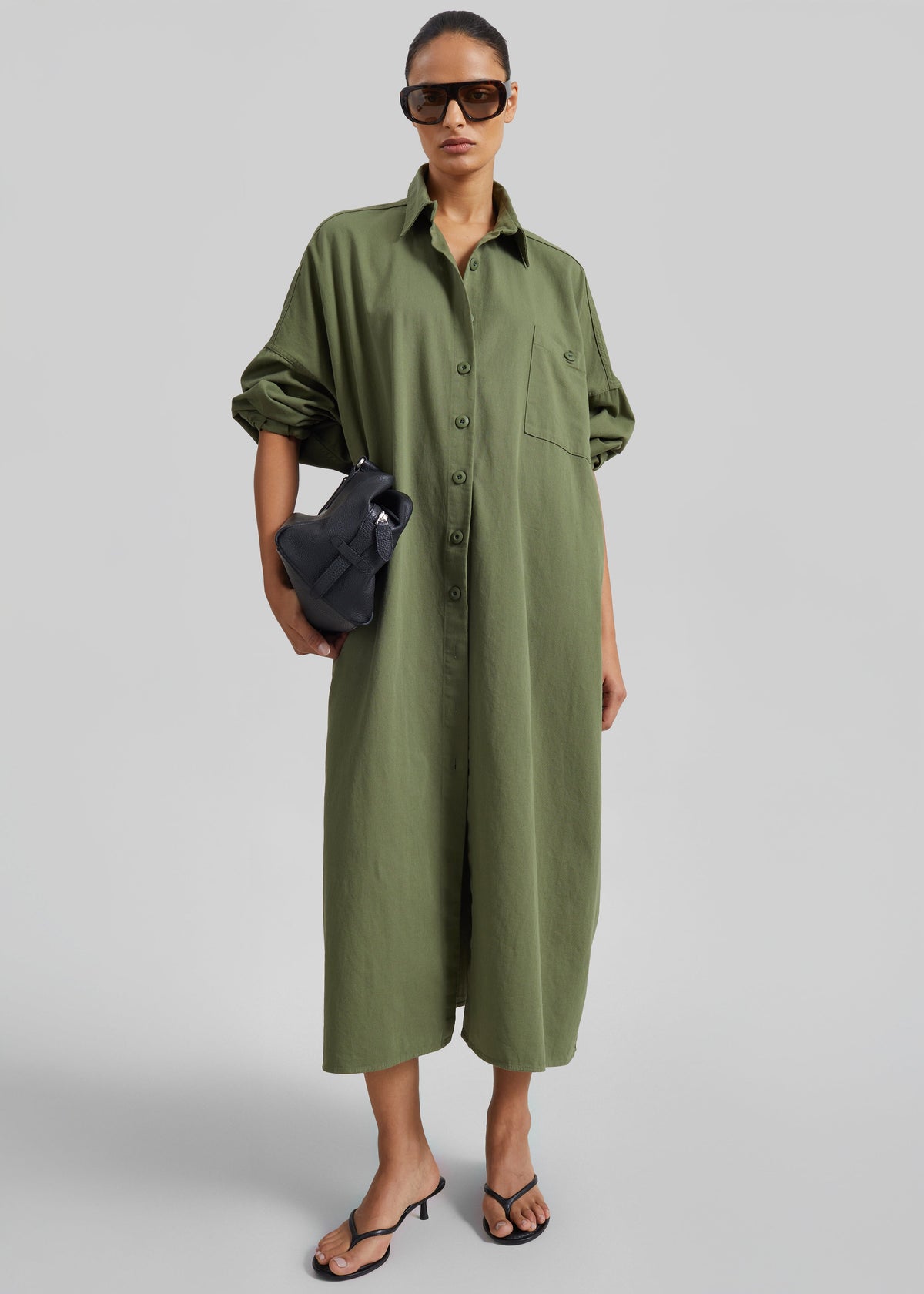 Kason Oversized Shirt Dress - Dark Olive – view 1 of 10