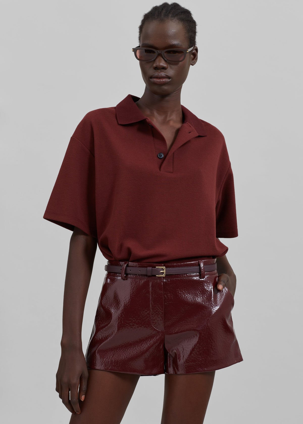 Kate Crackled Faux Leather Mini Shorts - Burgundy – view 9 of 12
