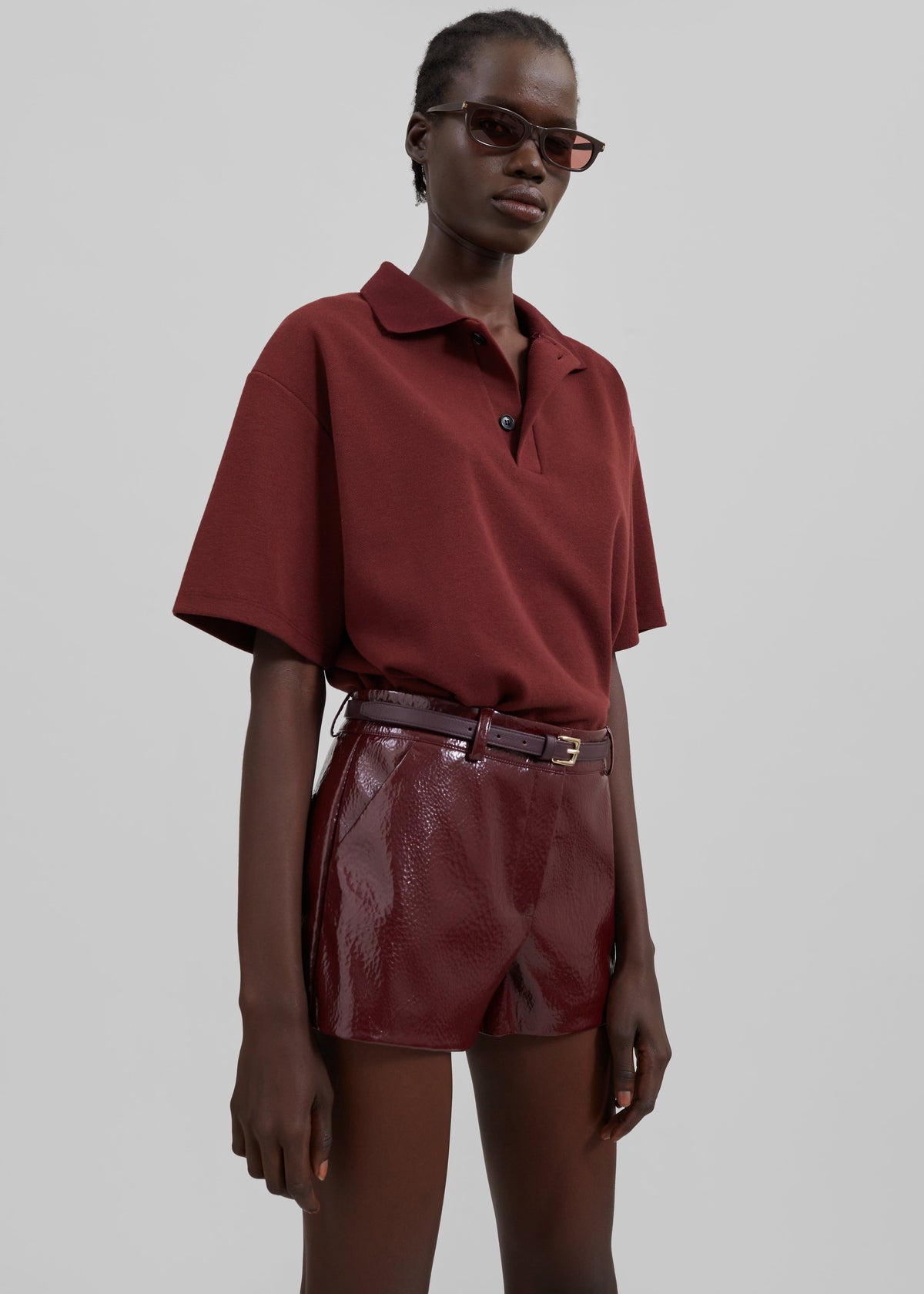 Kate Crackled Faux Leather Mini Shorts - Burgundy – view 10 of 12