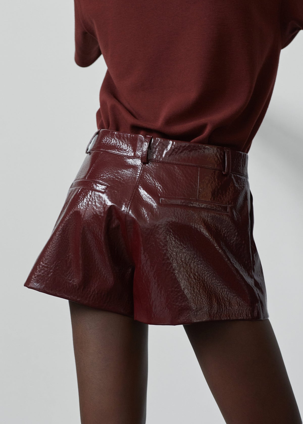 Kate Crackled Faux Leather Mini Shorts - Burgundy – view 5 of 12