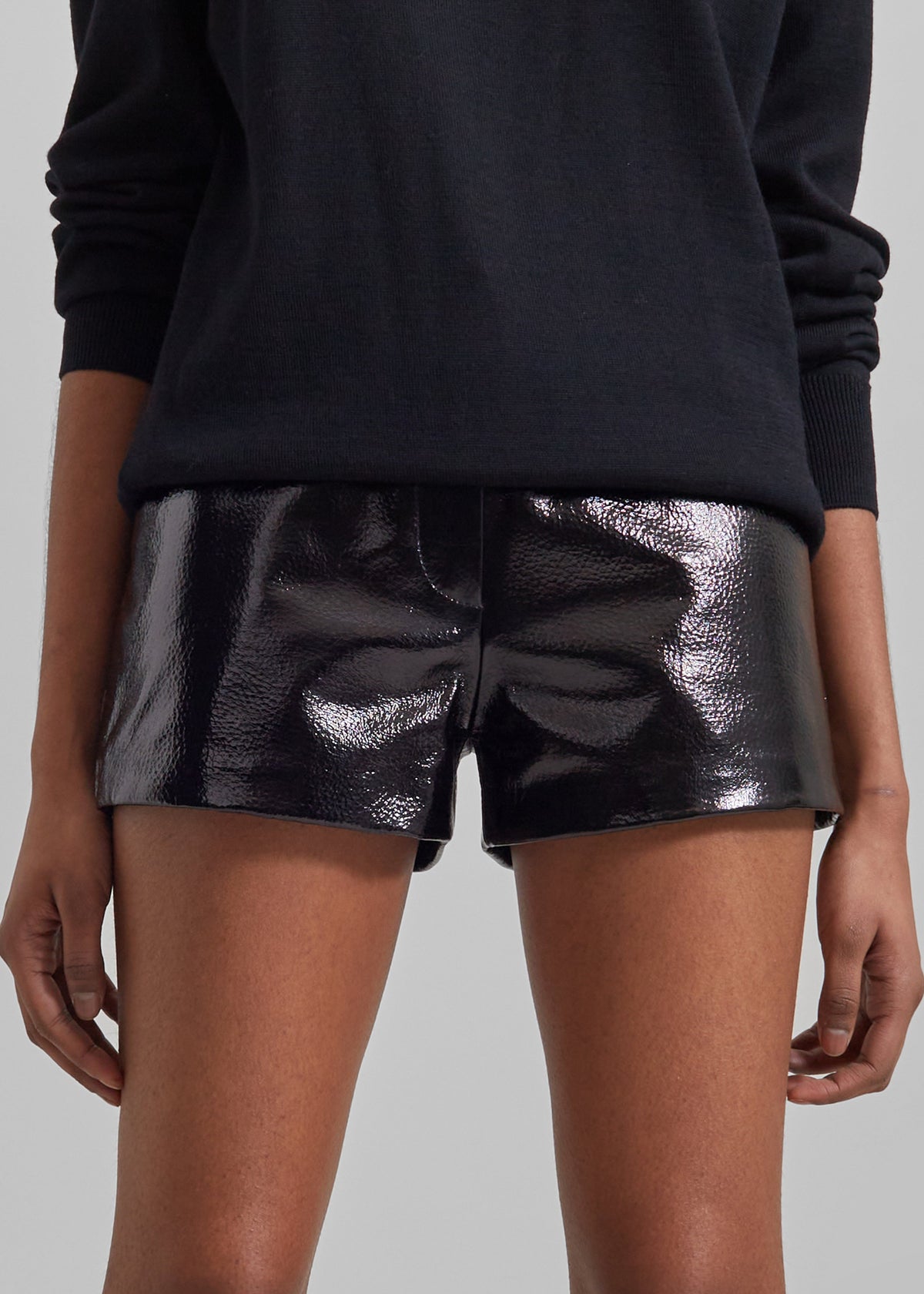 Kate Crackled Faux Leather Mini Shorts - Black – view 3 of 7