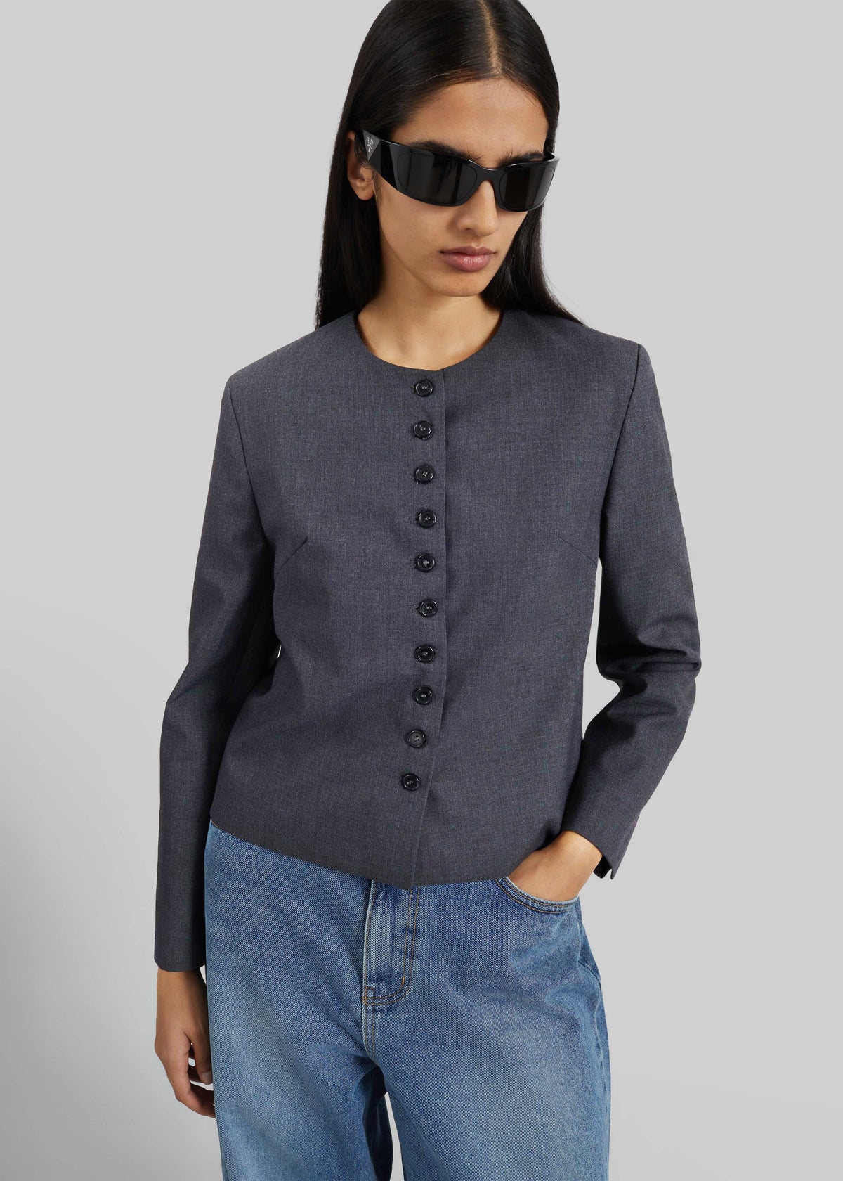 Katya Button-Up Boxy Top - Dark Grey Melange – view 7 of 13