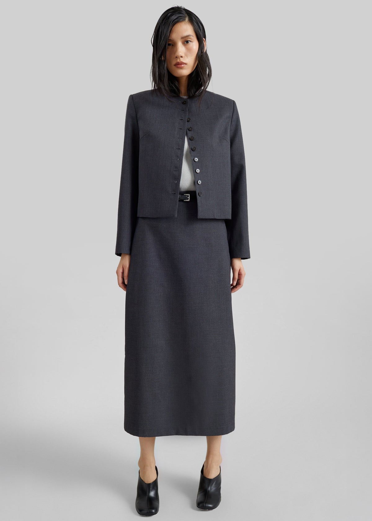 Katya Button-Up Boxy Top - Dark Grey Melange – view 11 of 13