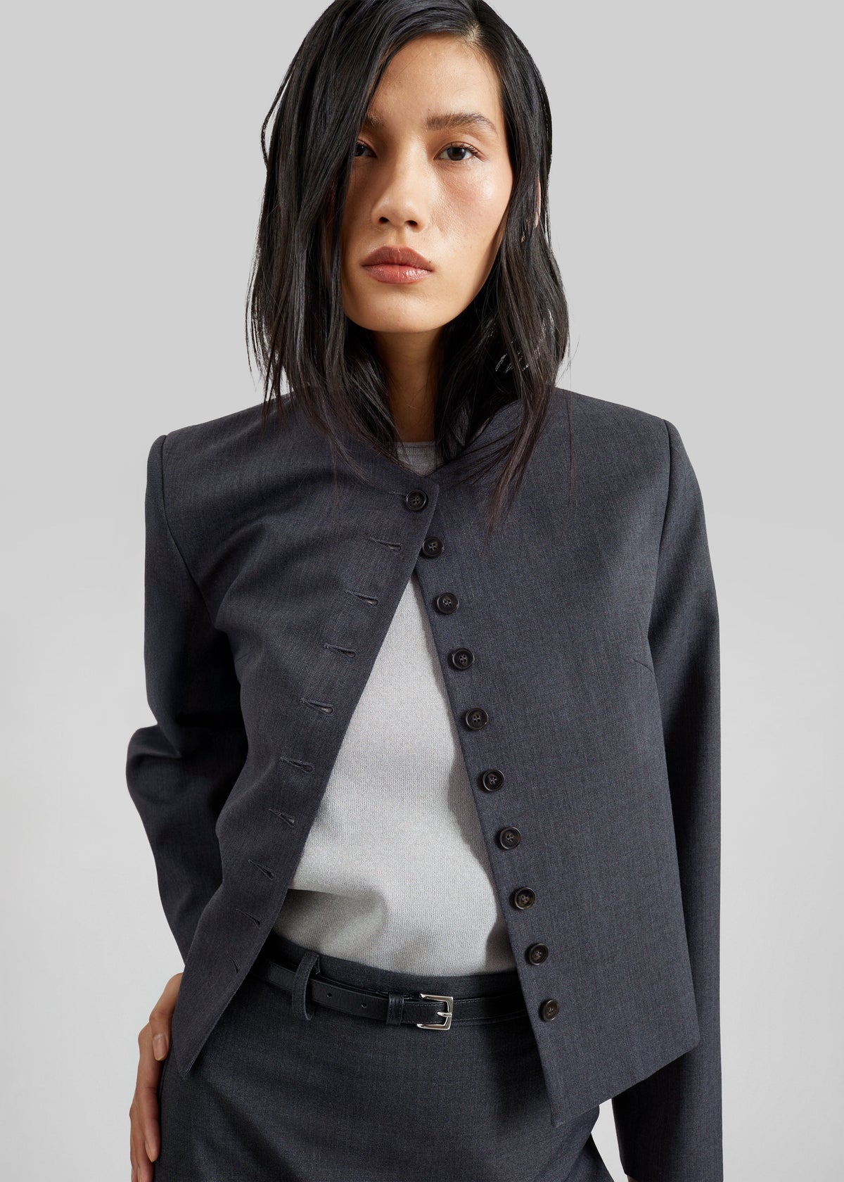 Katya Button-Up Boxy Top - Dark Grey Melange – view 12 of 13