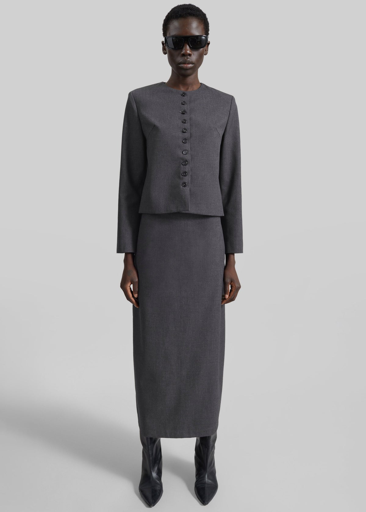 Katya Button-Up Boxy Top - Dark Grey Melange – view 2 of 13