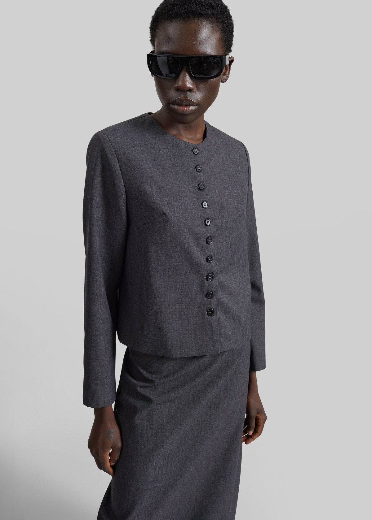 Katya Button-Up Boxy Top - Dark Grey Melange – view 1 of 13