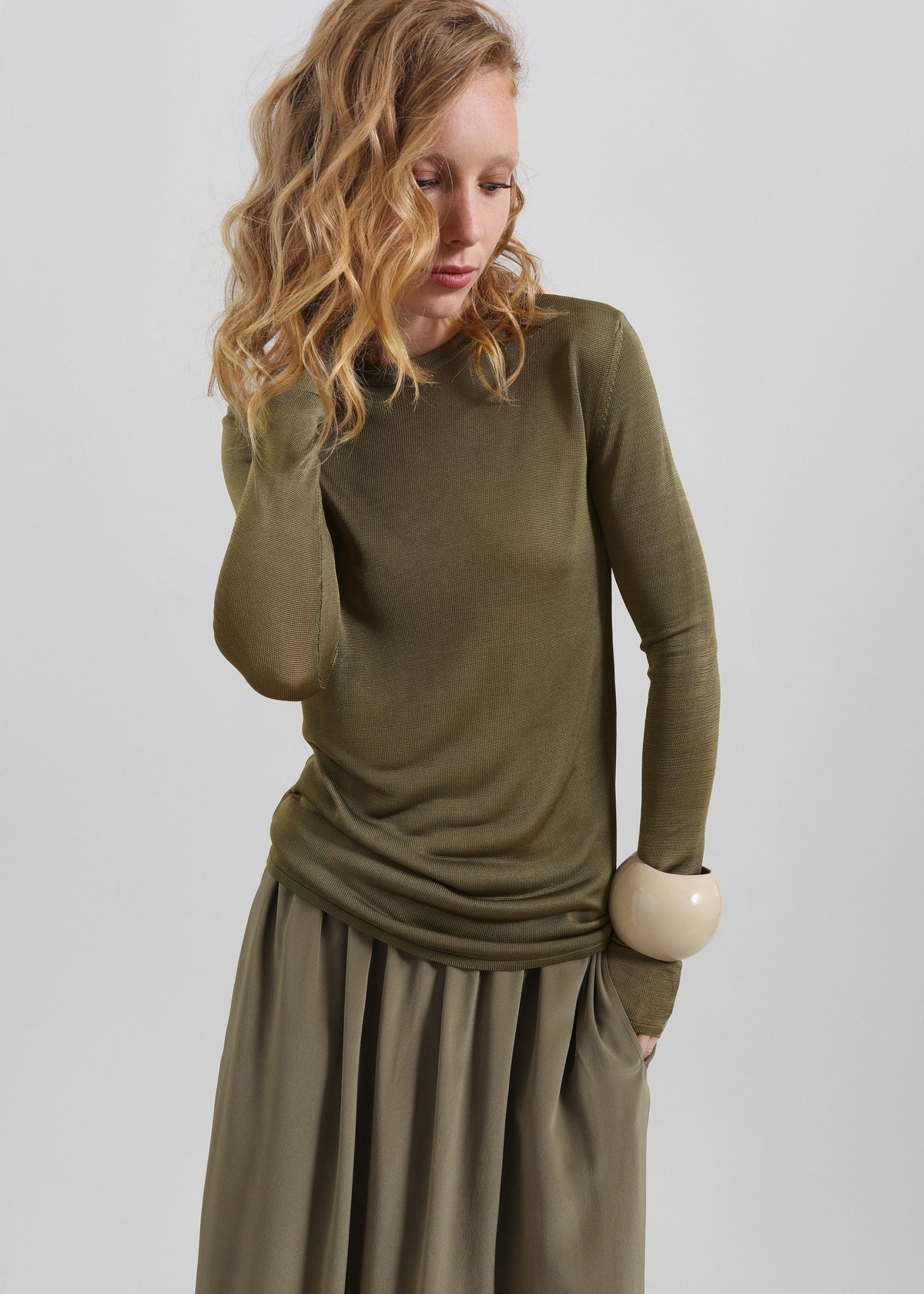 Kazel Thin Knit Top - Khaki – view 1 of 11
