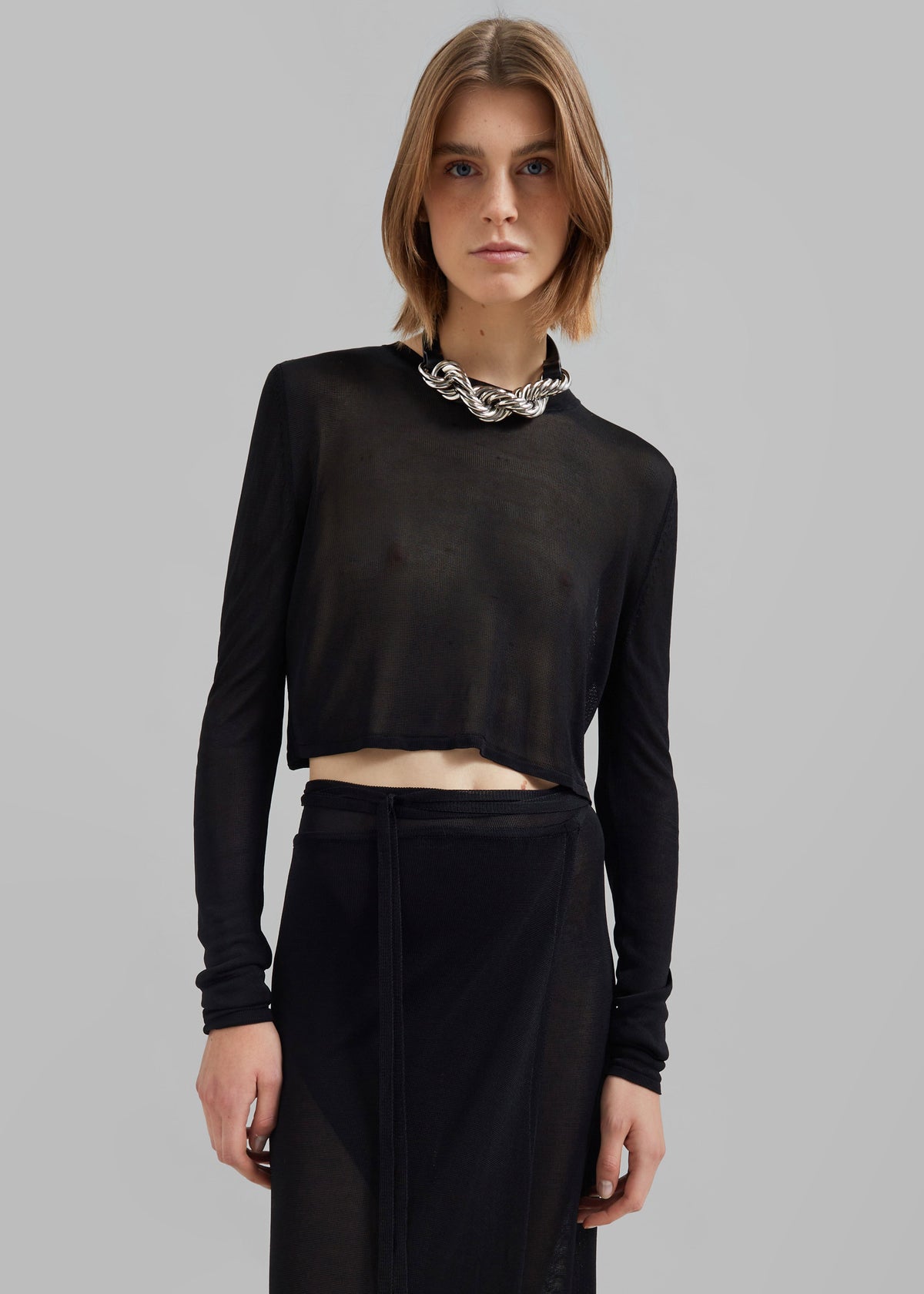 Kazel Cropped Thin Knit Top - Black – view 6 of 9