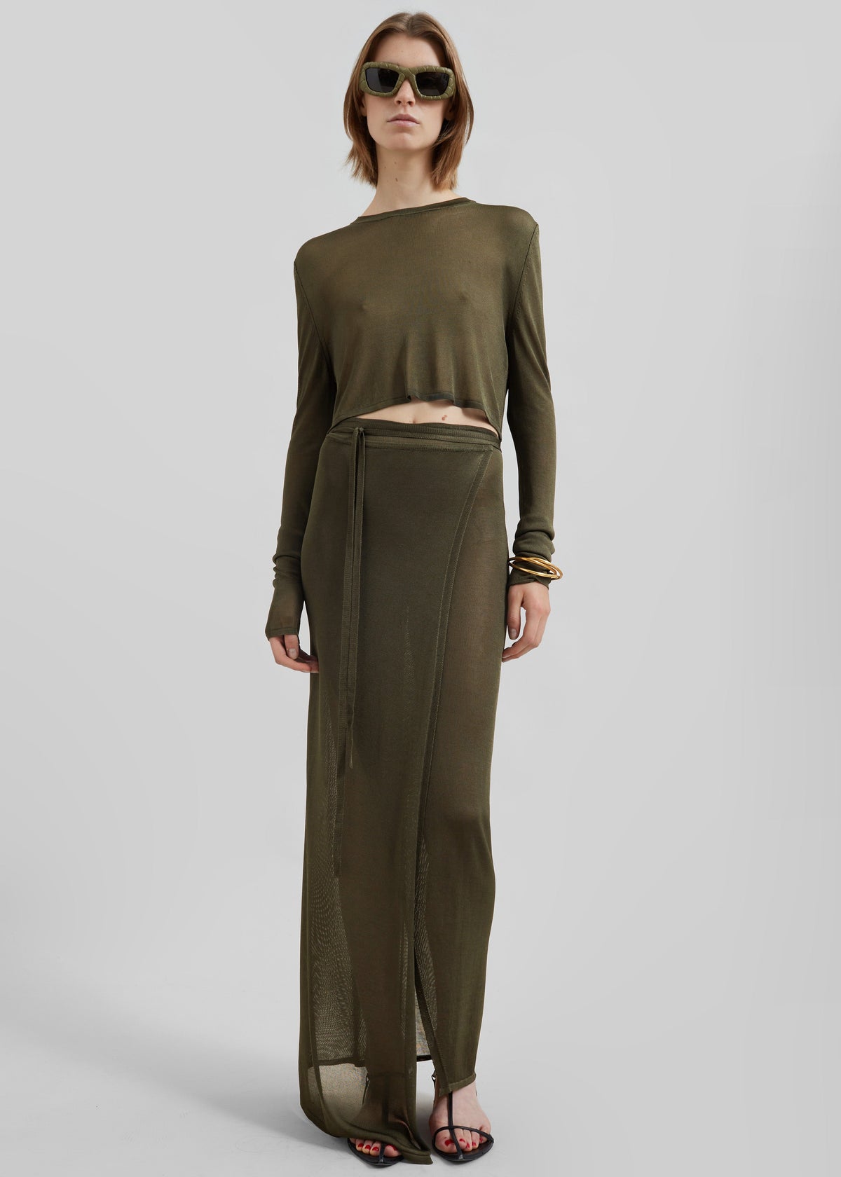 Kazel Cropped Thin Knit Top - Khaki – view 6 of 7
