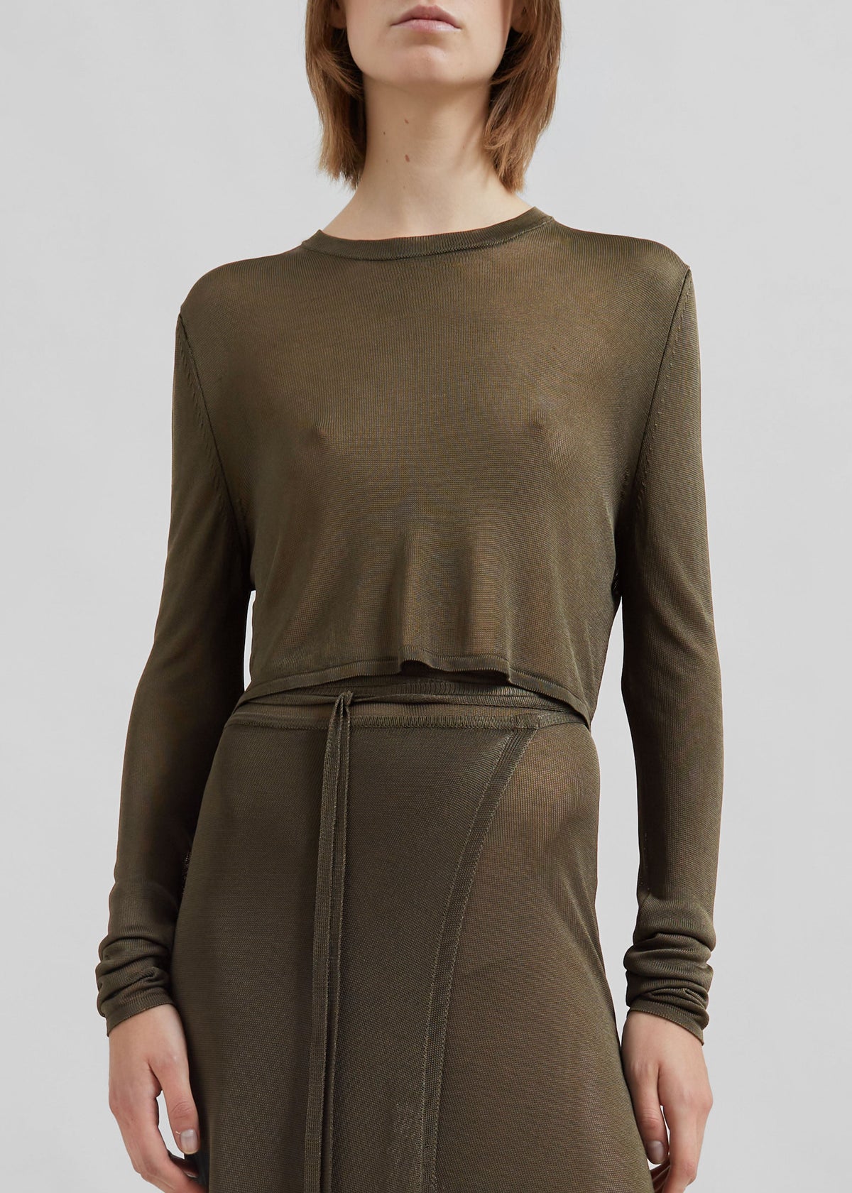Kazel Cropped Thin Knit Top - Khaki – view 4 of 7