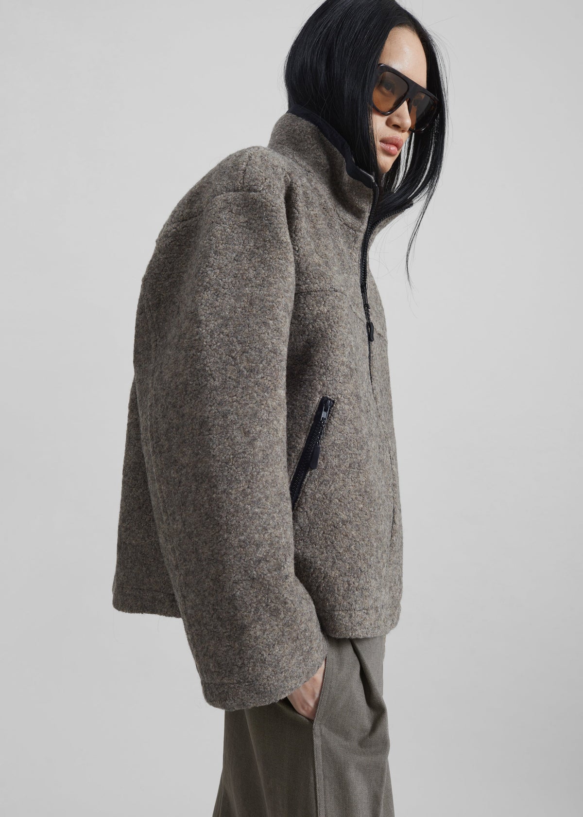 Kenei Fleece Zip Jacket - Greige Melange – view 5 of 8