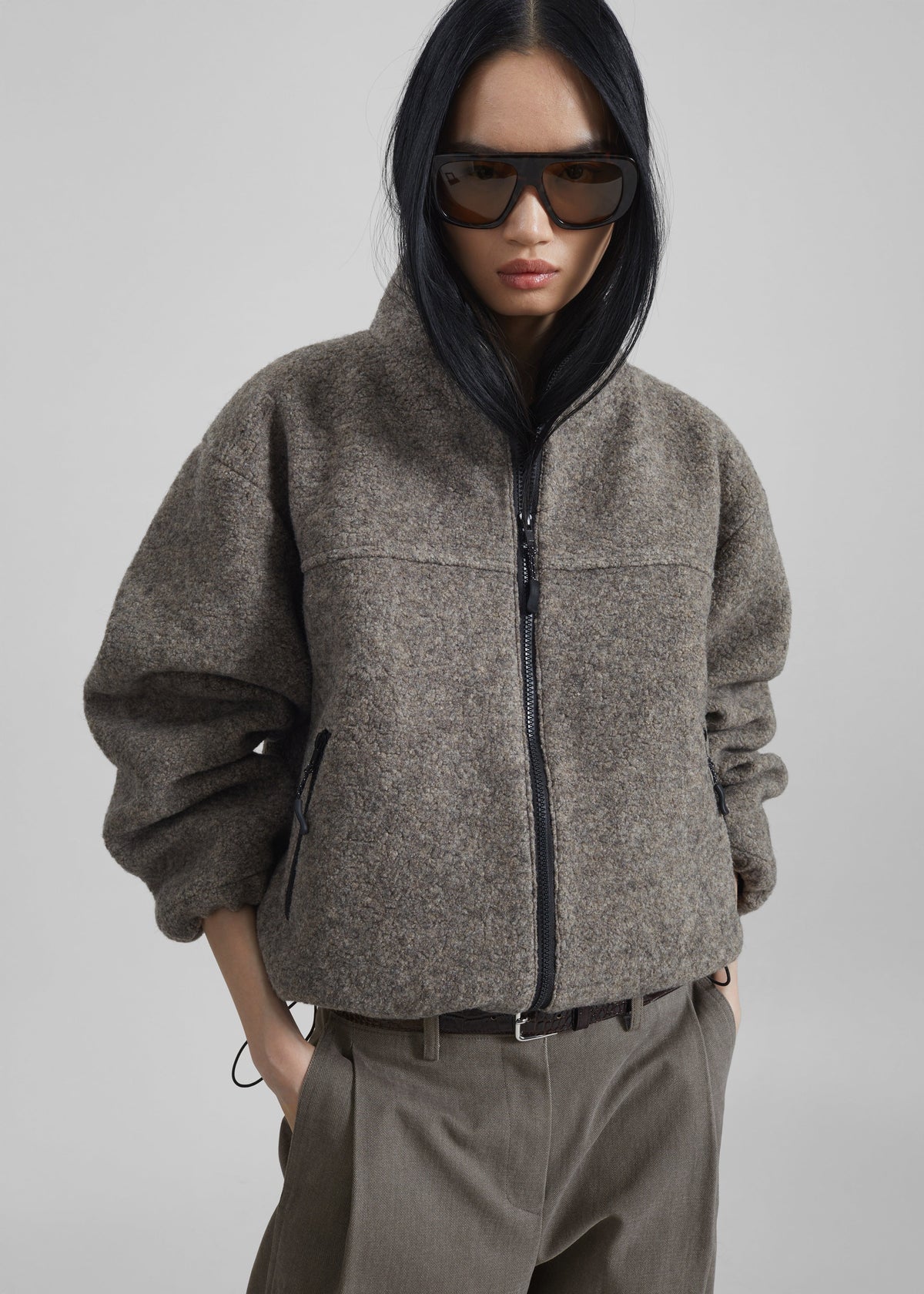 Kenei Fleece Zip Jacket - Greige Melange – view 1 of 8