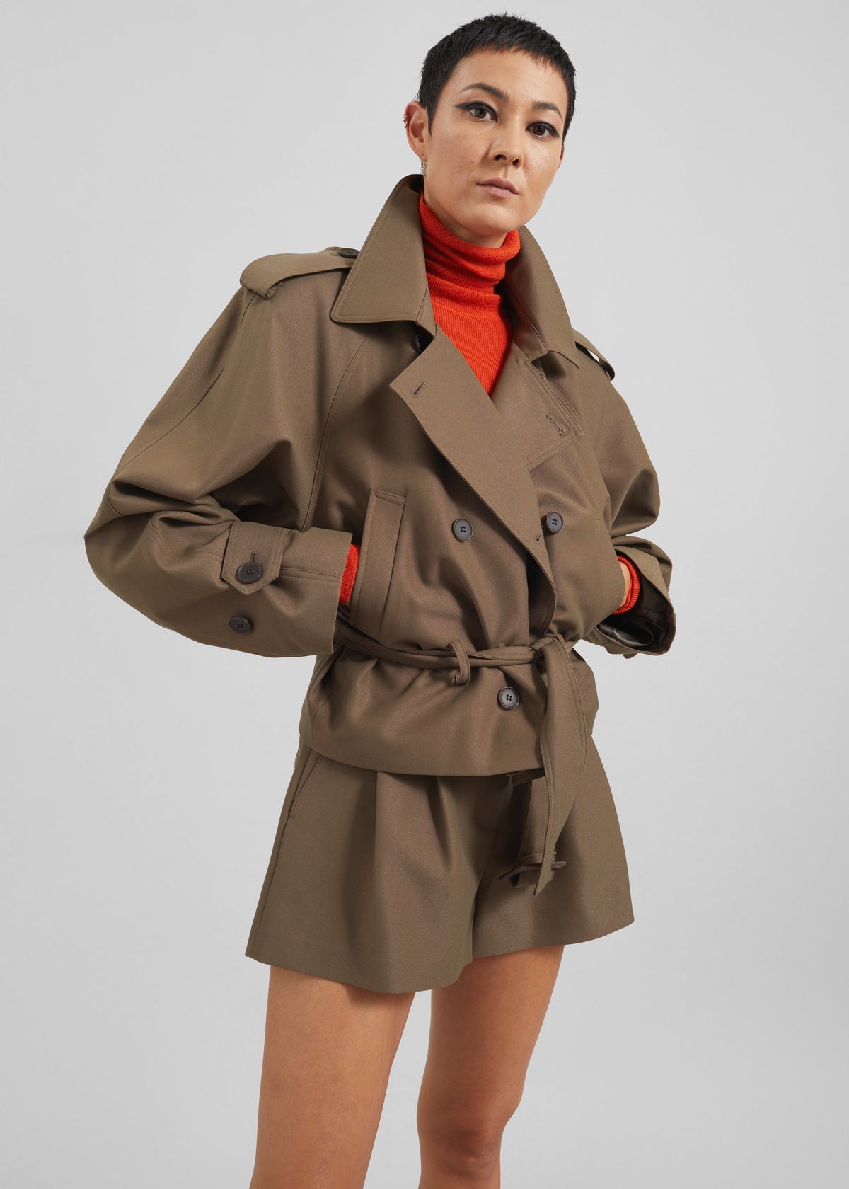 Kinsley Cropped Trench Jacket - Brown – view 1 of 10