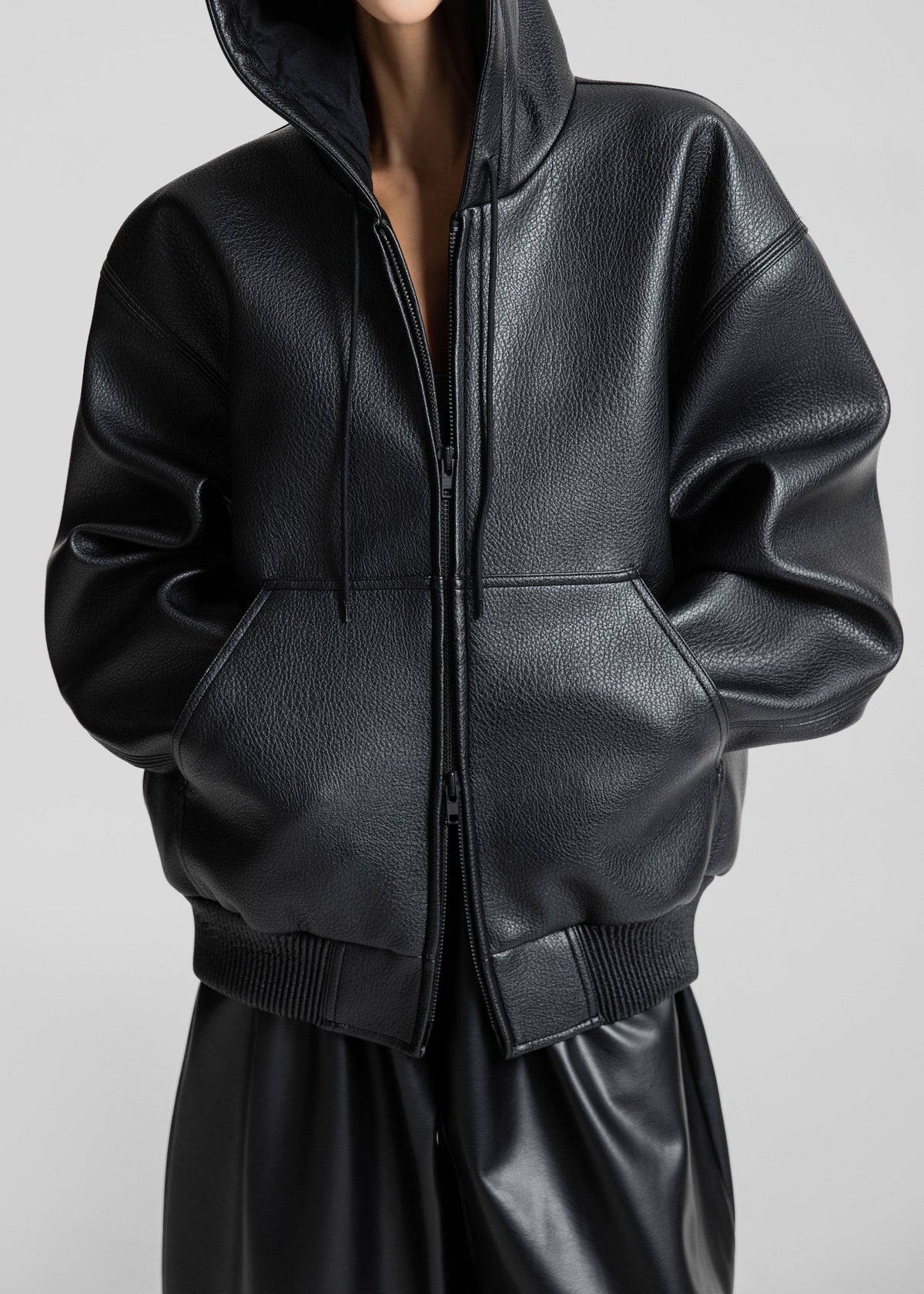 Kodai Faux Leather Bomber Jacket - Black – view 2 of 13