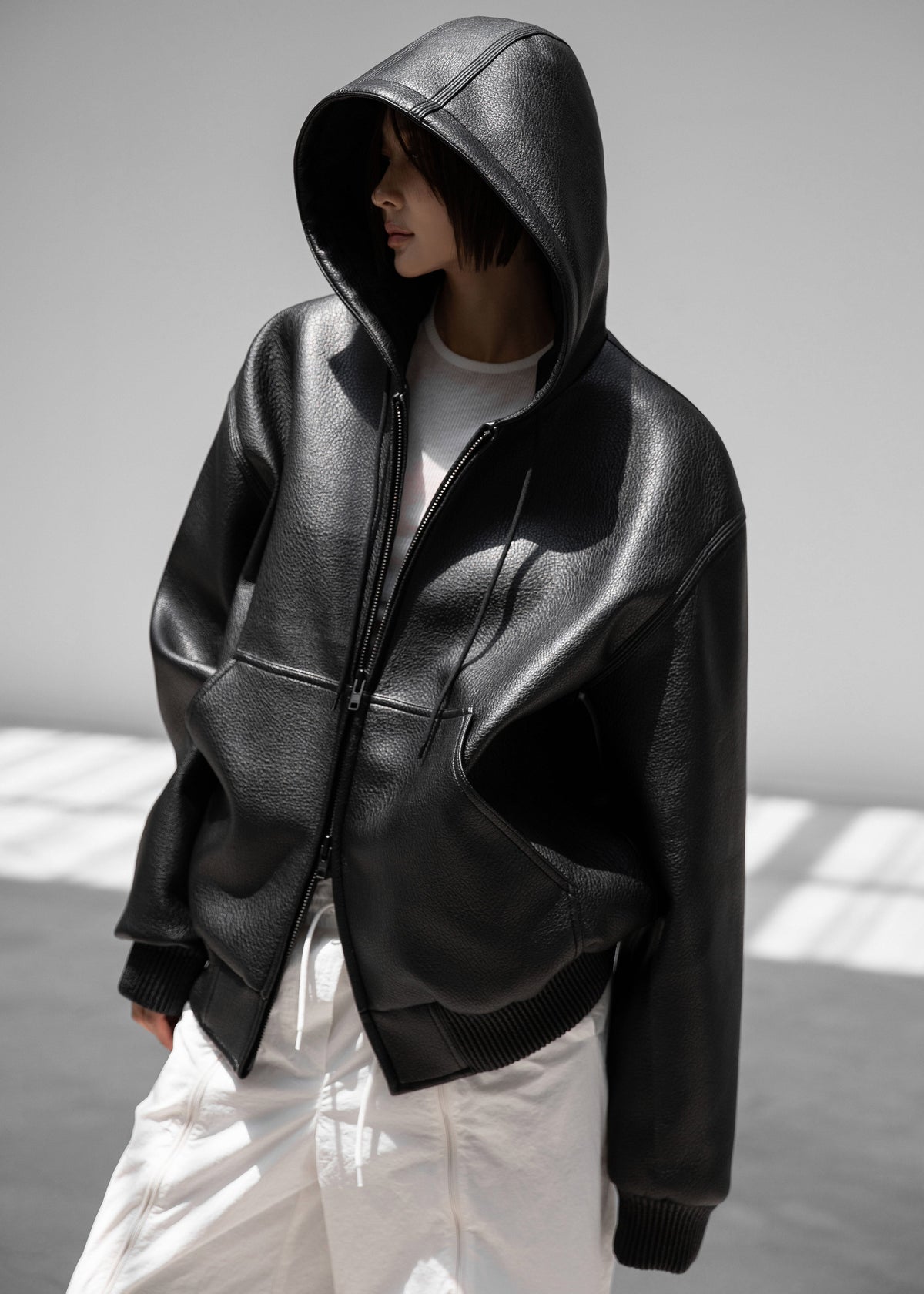 Kodai Faux Leather Bomber Jacket - Black – view 1 of 13