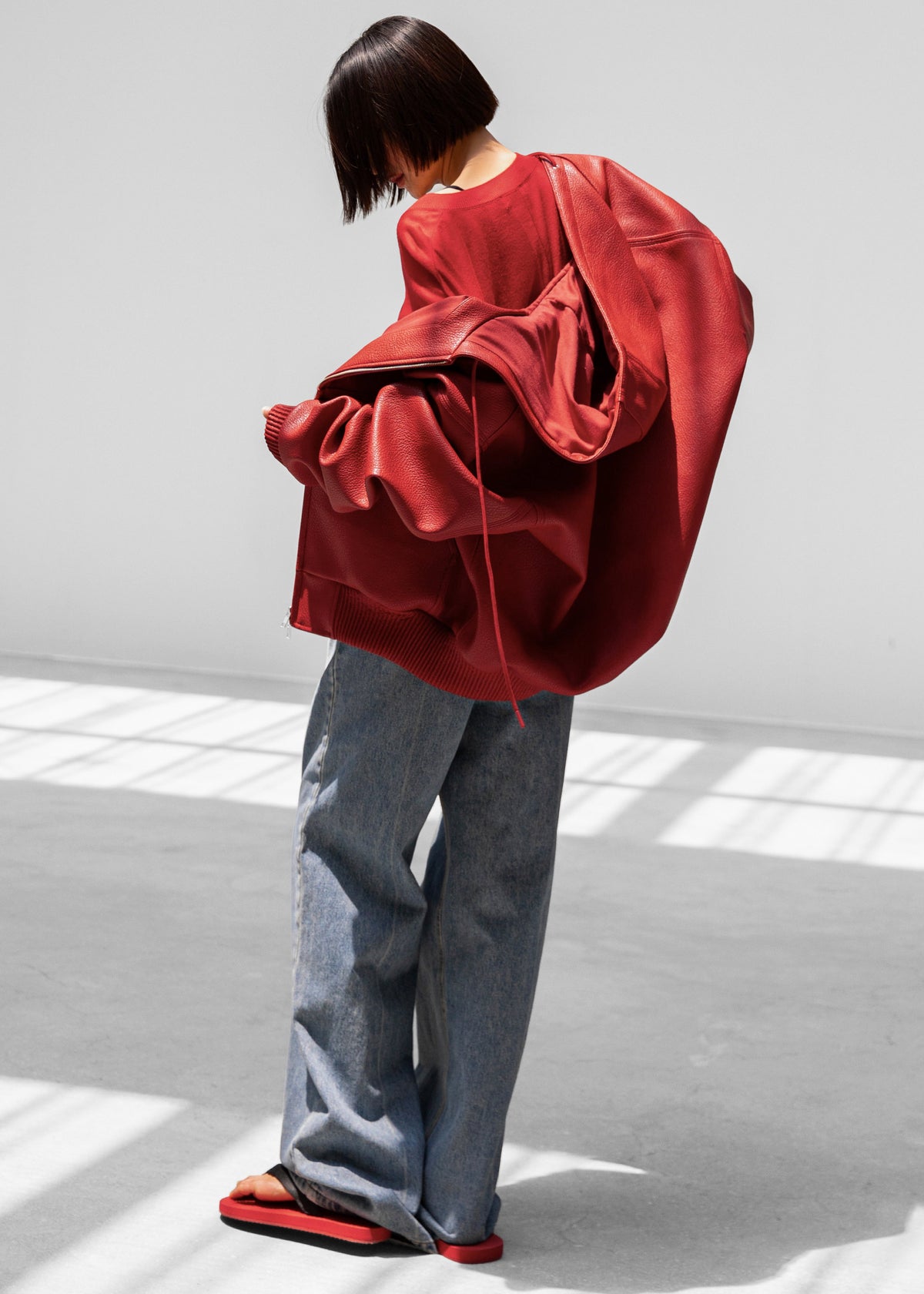 Kodai Faux Leather Bomber Jacket - Red – view 9 of 11