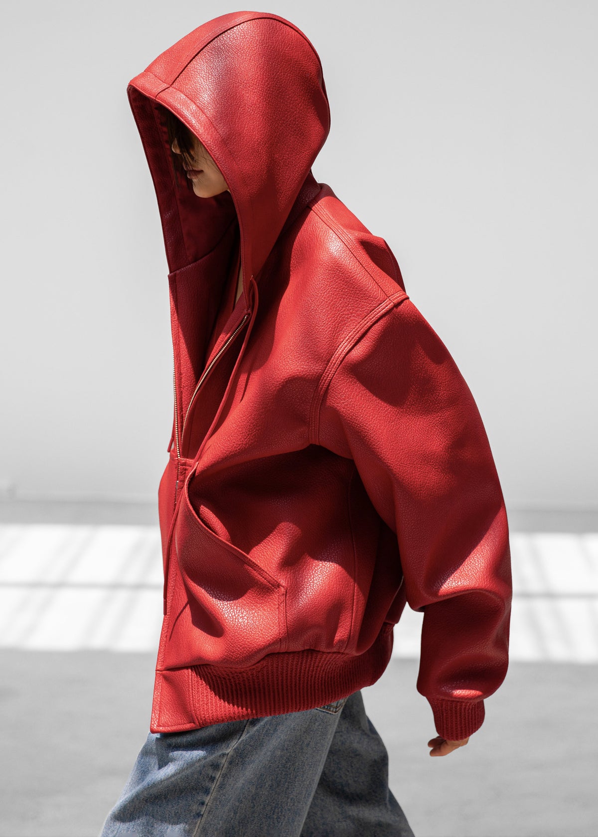 Kodai Faux Leather Bomber Jacket - Red – view 2 of 11