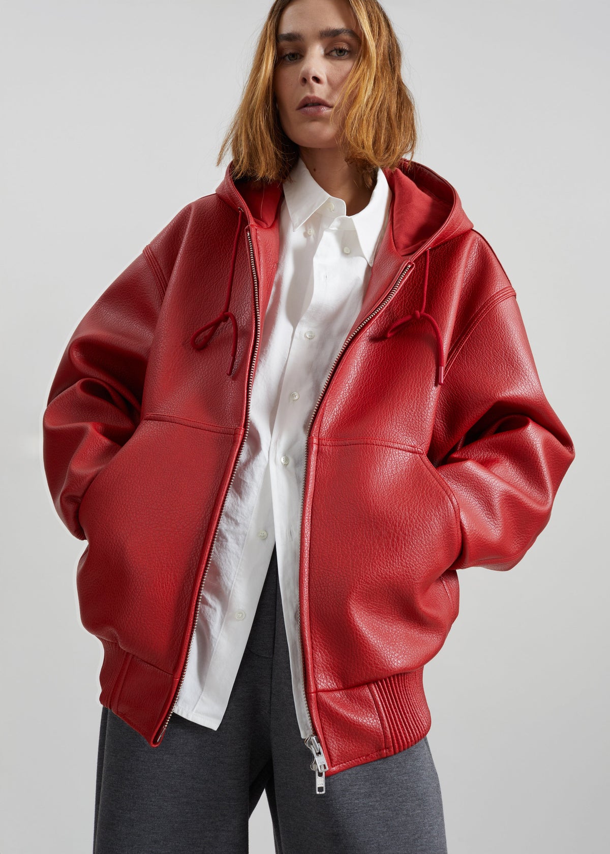 Kodai Faux Leather Bomber Jacket - Red – view 5 of 11