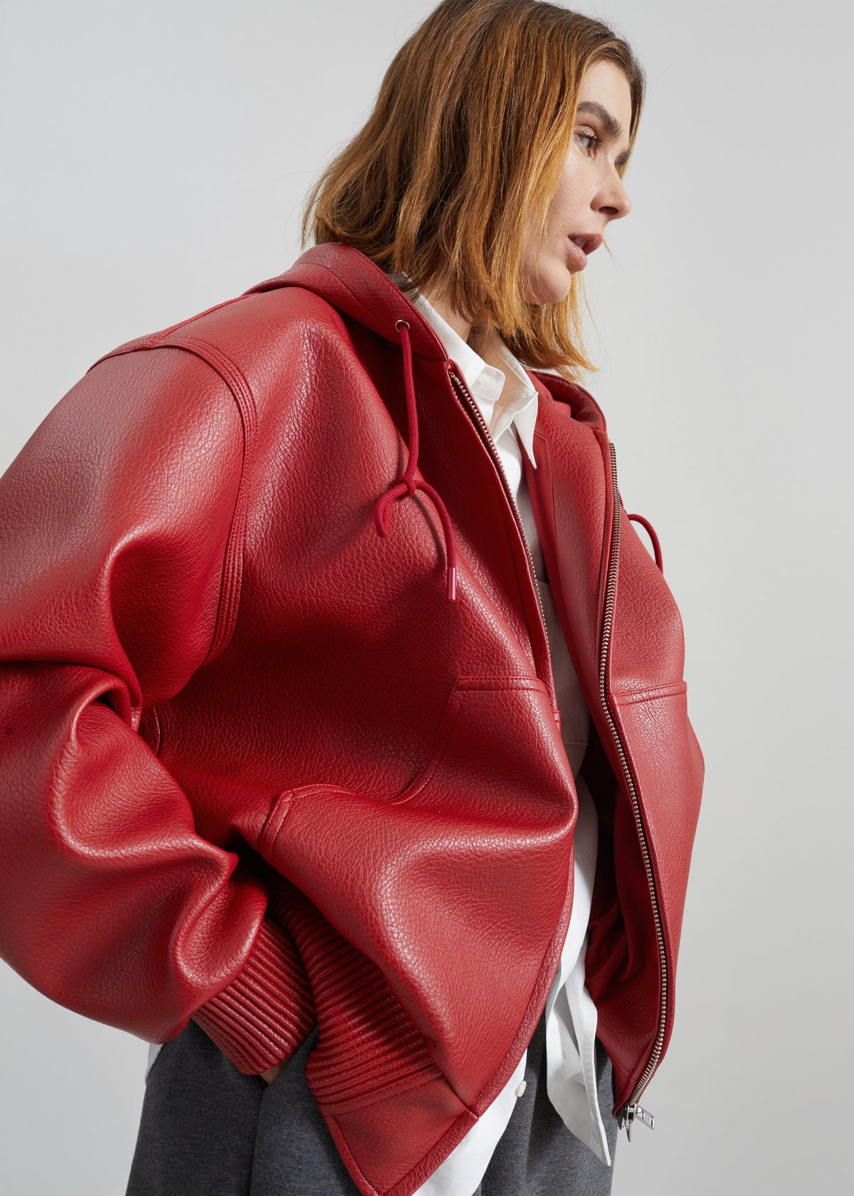 Kodai Faux Leather Bomber Jacket - Red – view 8 of 11