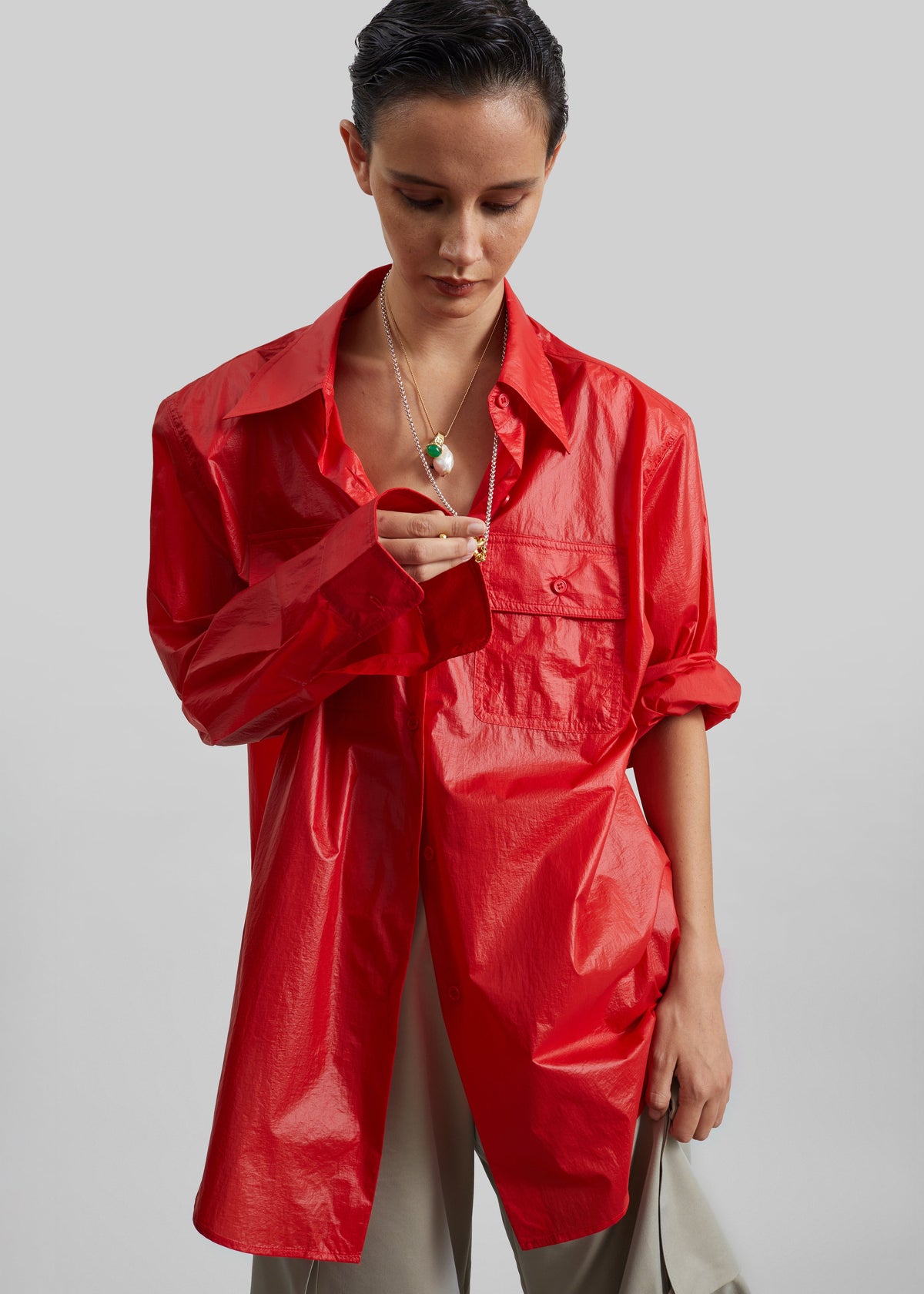 Laconi Lustrous Padded Shirt - Red – view 4 of 6