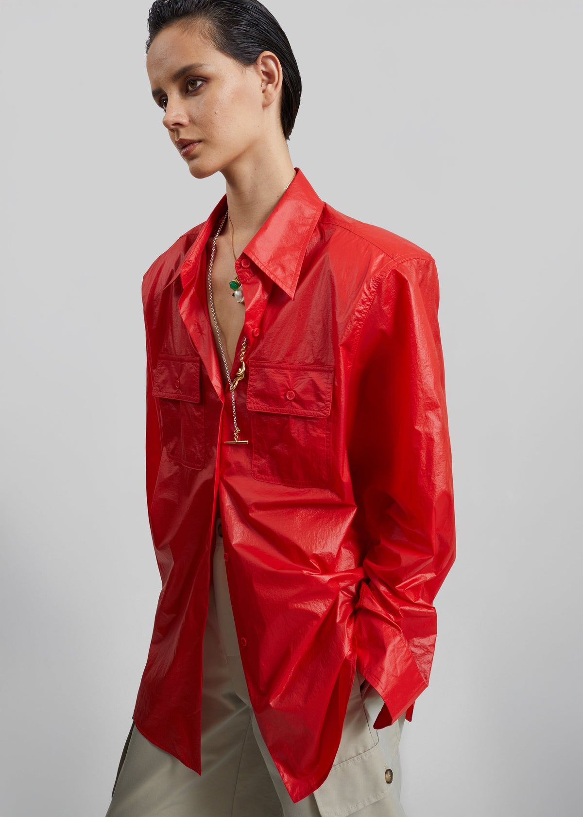 Laconi Lustrous Padded Shirt - Red – view 1 of 6