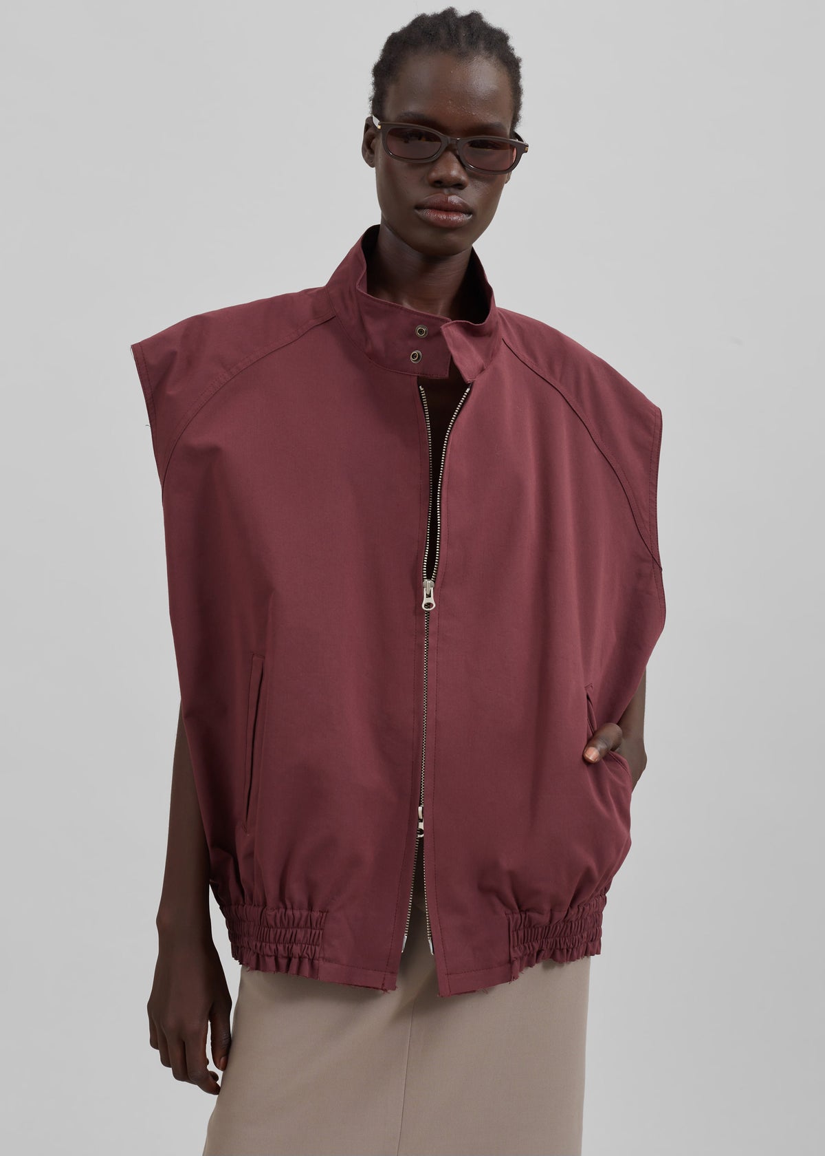 Lance Sleeveless Bomber Jacket - Burgundy – view 6 of 10