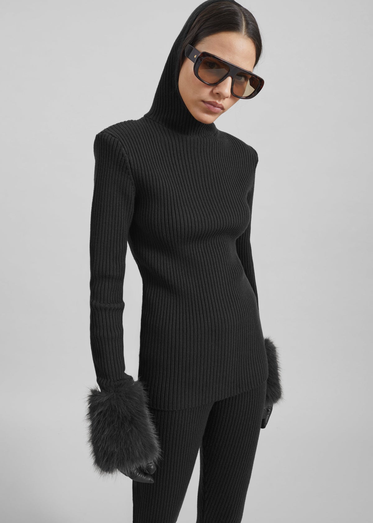Larice Hooded Knit Top - Black – view 1 of 9